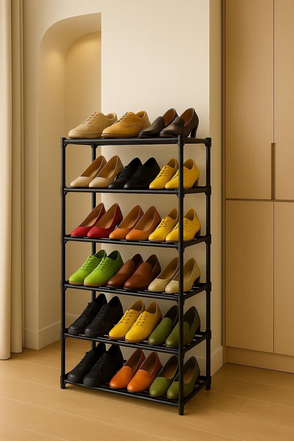 Image of NextZen NextZen 6-Layer Multipurpose Shoe, Cloth & Book Rack Plastic Shoe Stand Plastic Collapsible Shoe Stand