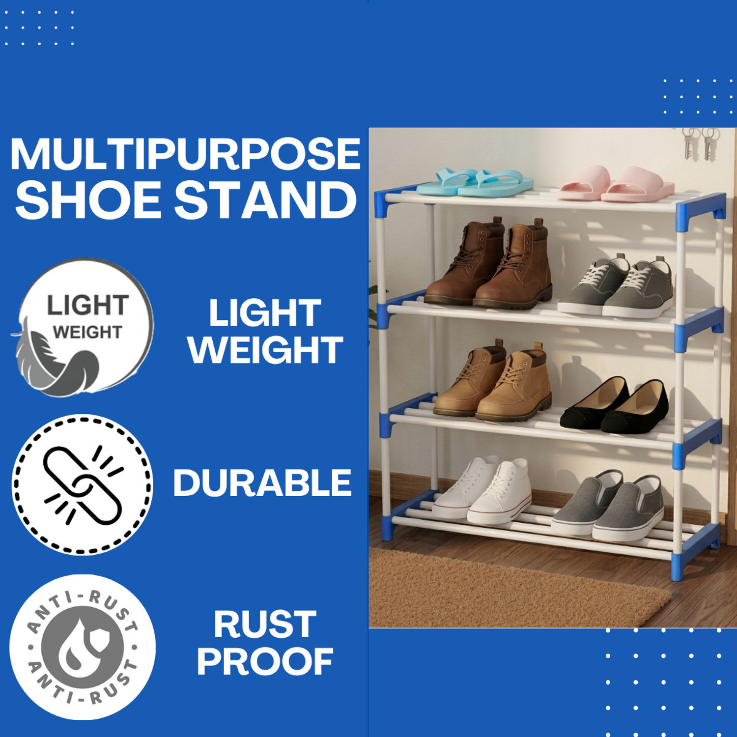 Image of SKEDIZ Space-Saving Multipurpose Storage Rack for Shoe, Cloth & Book Plastic Collapsible Shoe Stand