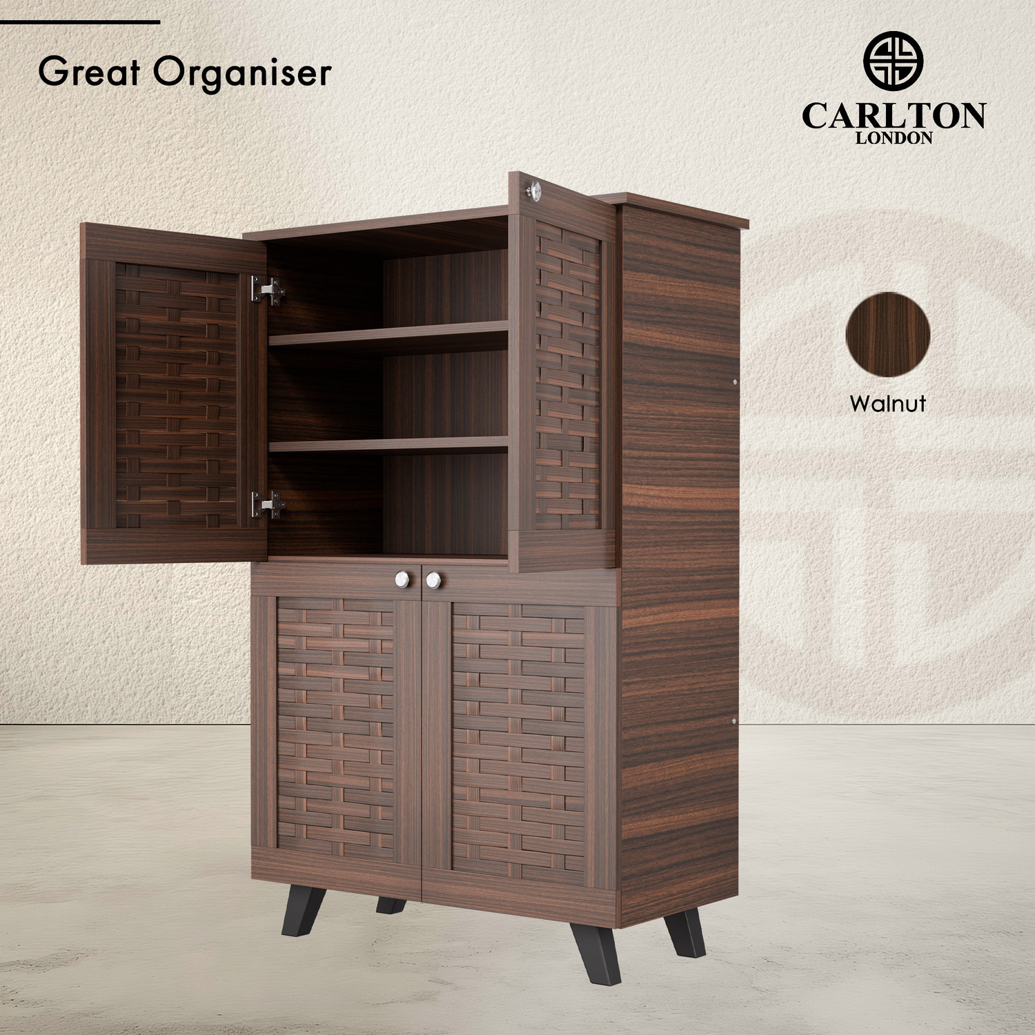 Image of CARLTON LONDON Brogue Engineered Wood Shoe Rack