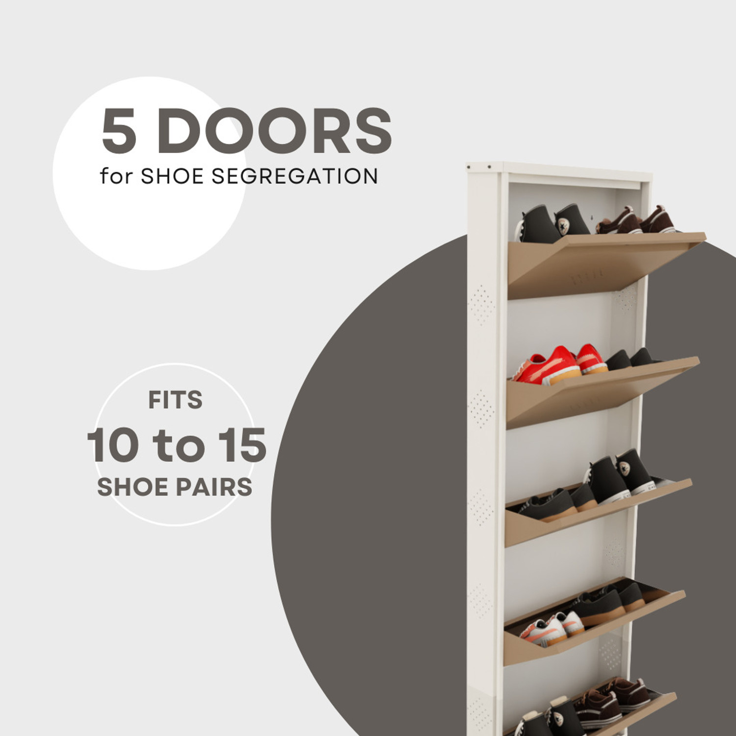 Image of KRUGER 5 Door Biscuit 20x71x5.5 inch 10 to 15 Shoe Capacity Wall Mounted Metal Shoe Rack