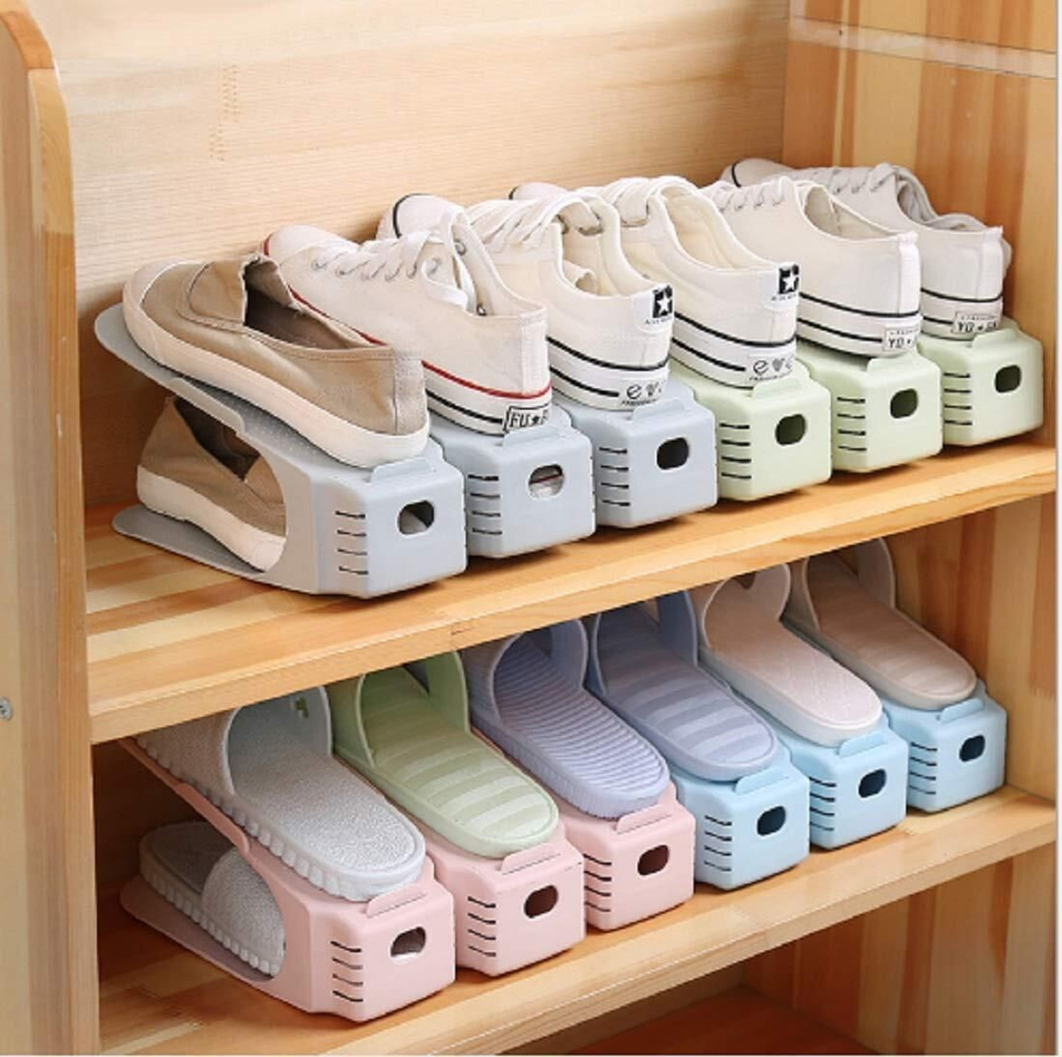 Image of V2H Adjustable Plastic Shoe Organizers Adjustable Shoe Organizer Portable Shoe Rack Plastic Shoe Stand