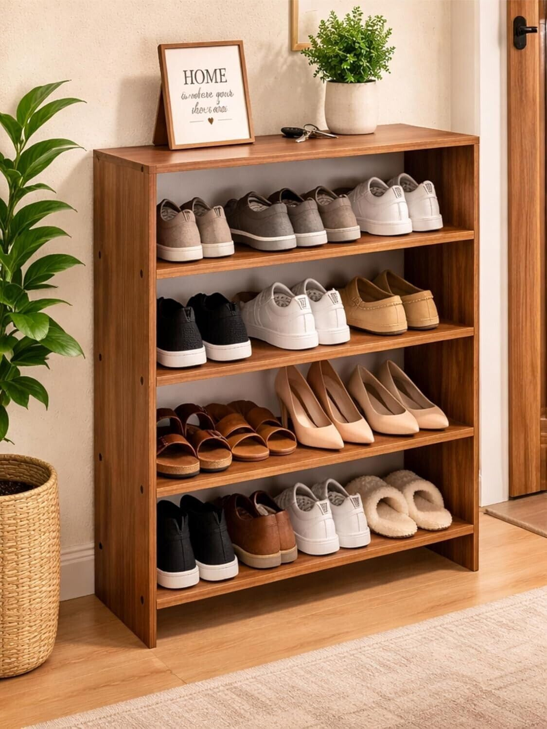 Image of Flipkart Perfect Homes 5 Tier Shoe Rack for Home, Engineered Wood Shoe & Slipper Organizer Stand Engineered Wood Shoe Rack