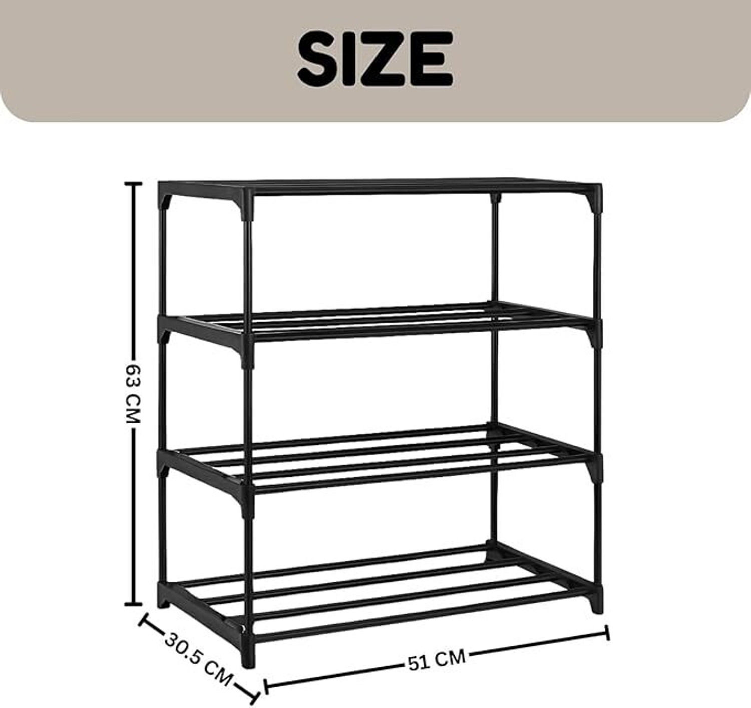 Image of ROSHTULEND Plastic Collapsible Shoe Stand (BLACK, 4 Shelves, Pre-assembled)