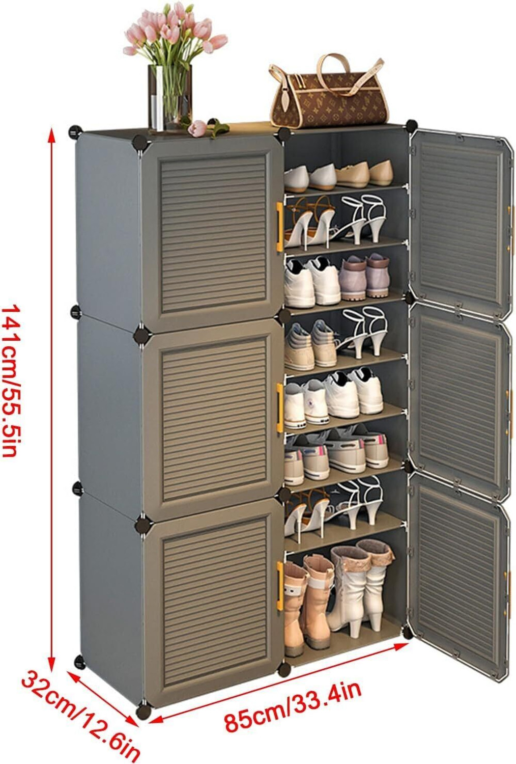 Image of Evrum 18-Shelf-6-Door Plastic Cubort Shoe Rack Plastic Collapsible Shoe Stand