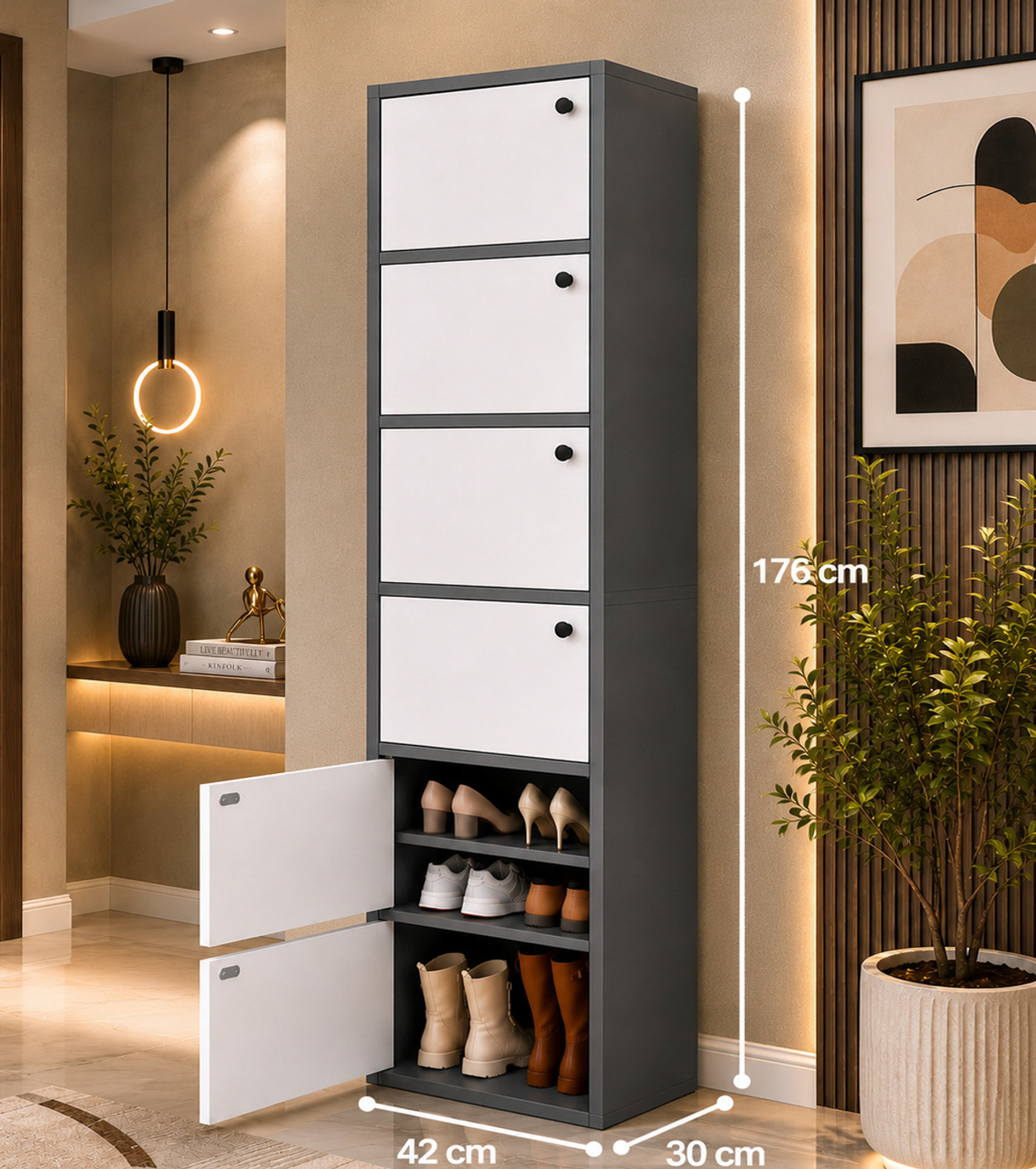 Image of Sasimo 6-Door 11-Shelf Engineered Wood Shoe Rack,Shoe Storage Cabinet with Doors Closet Engineered Wood Shoe Rack