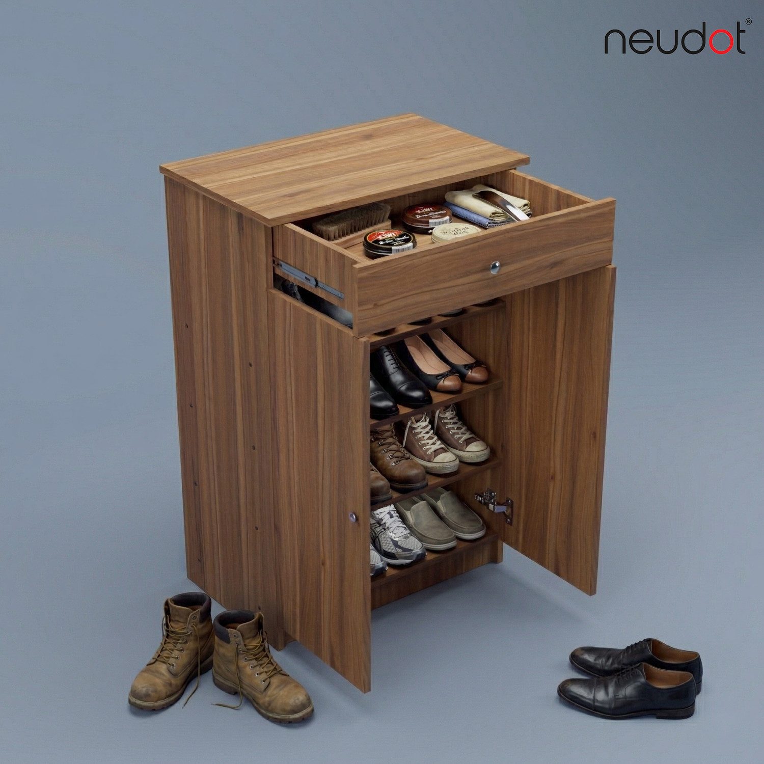 Image of NEUDOT Eddie 4 Shelf Shoe rack with | Drawer | 2 Door Engineered Wood Shoe Rack