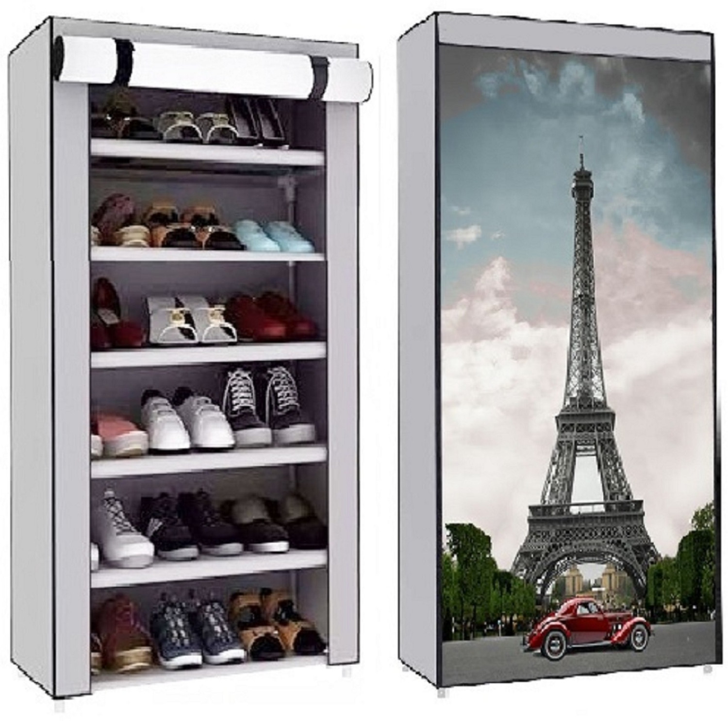 Image of ThreeTails 6 Layer Fabric Shelf shoe rack Eiffel Tower Multi Use Collapse Cabinet SHOPSY Metal Collapsible Shoe Stand