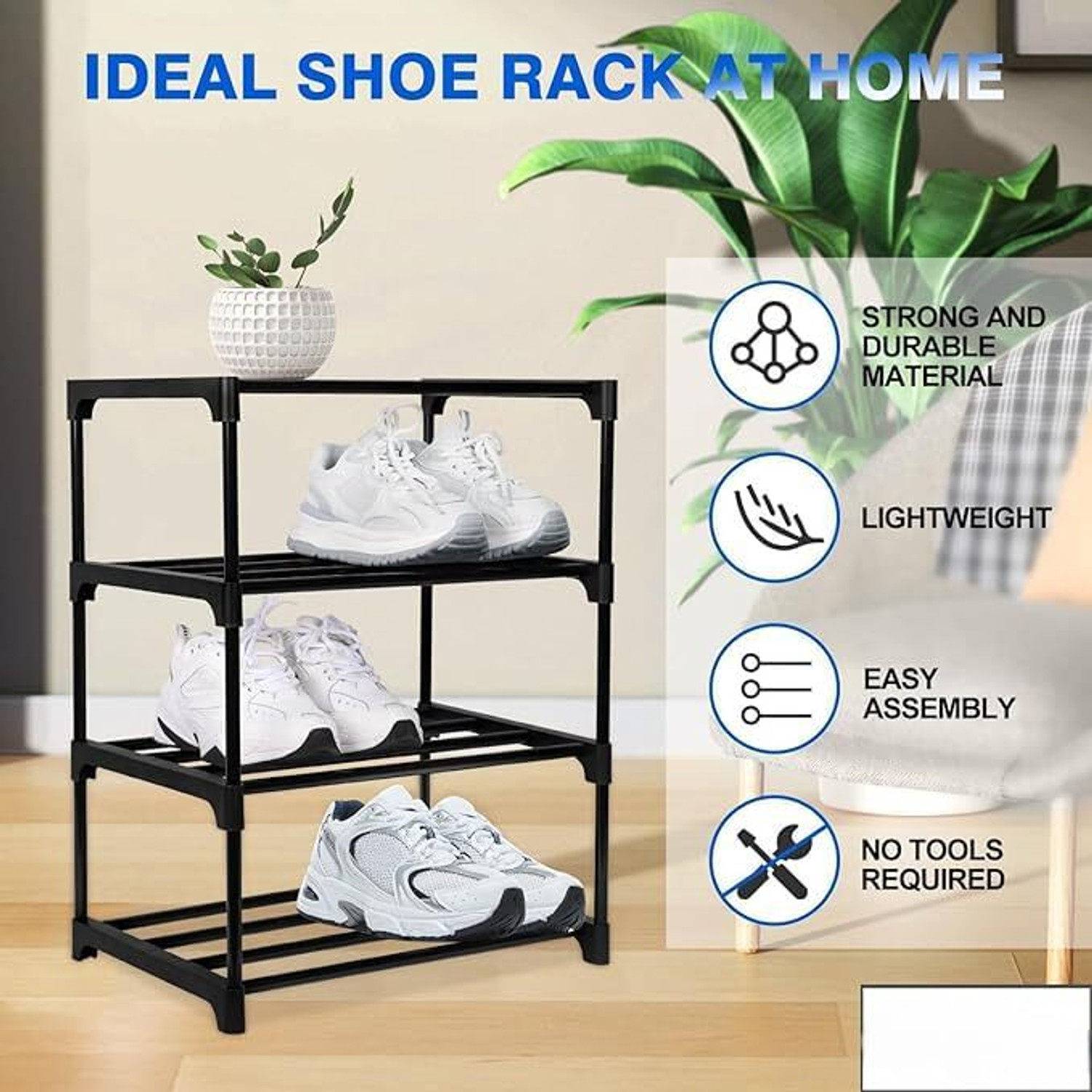 Image of Zyra Space-Saving 4-Layer Shoe Rack - Durable & Portable Organizer Stand Plastic Shoe Stand