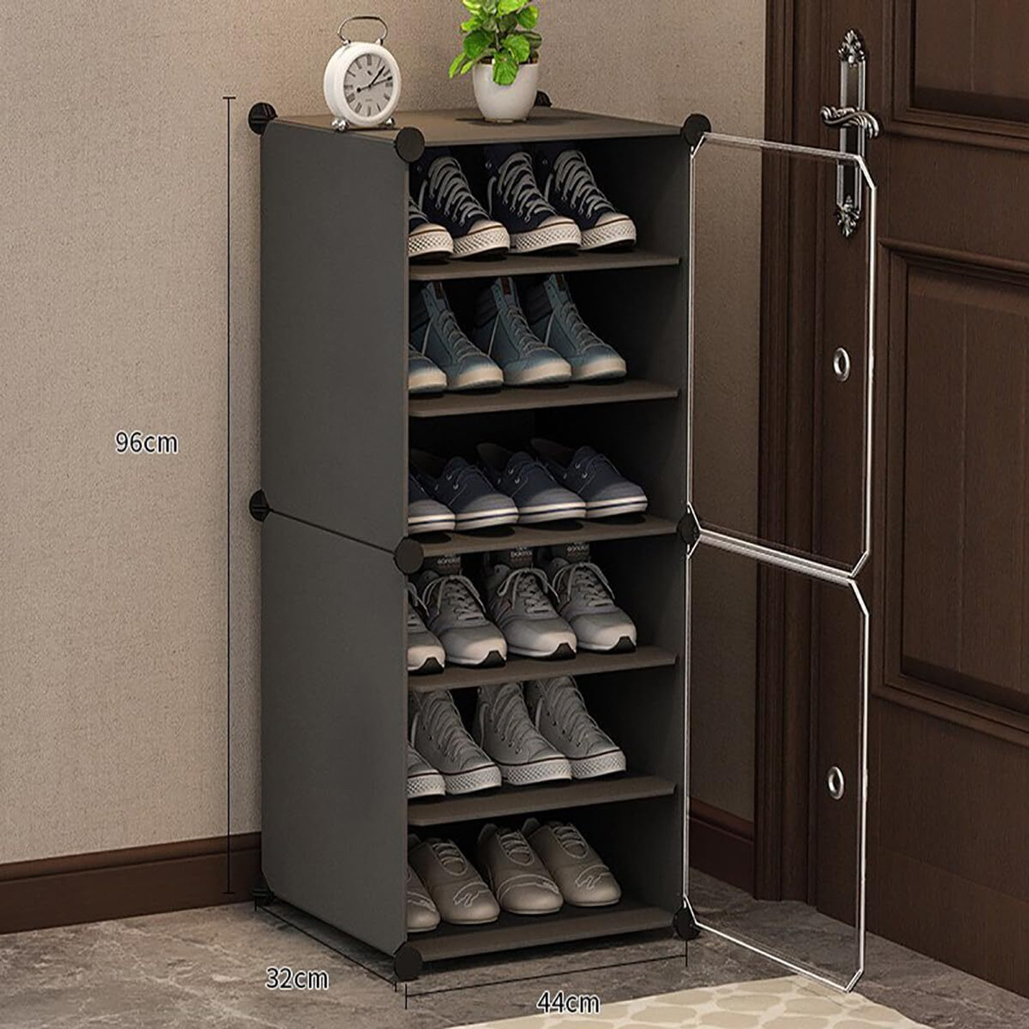 Image of FORMONIX 6-Shelf-2-Door Plastic Cupboard Shoe Rack Plastic, Metal Collapsible Shoe Stand