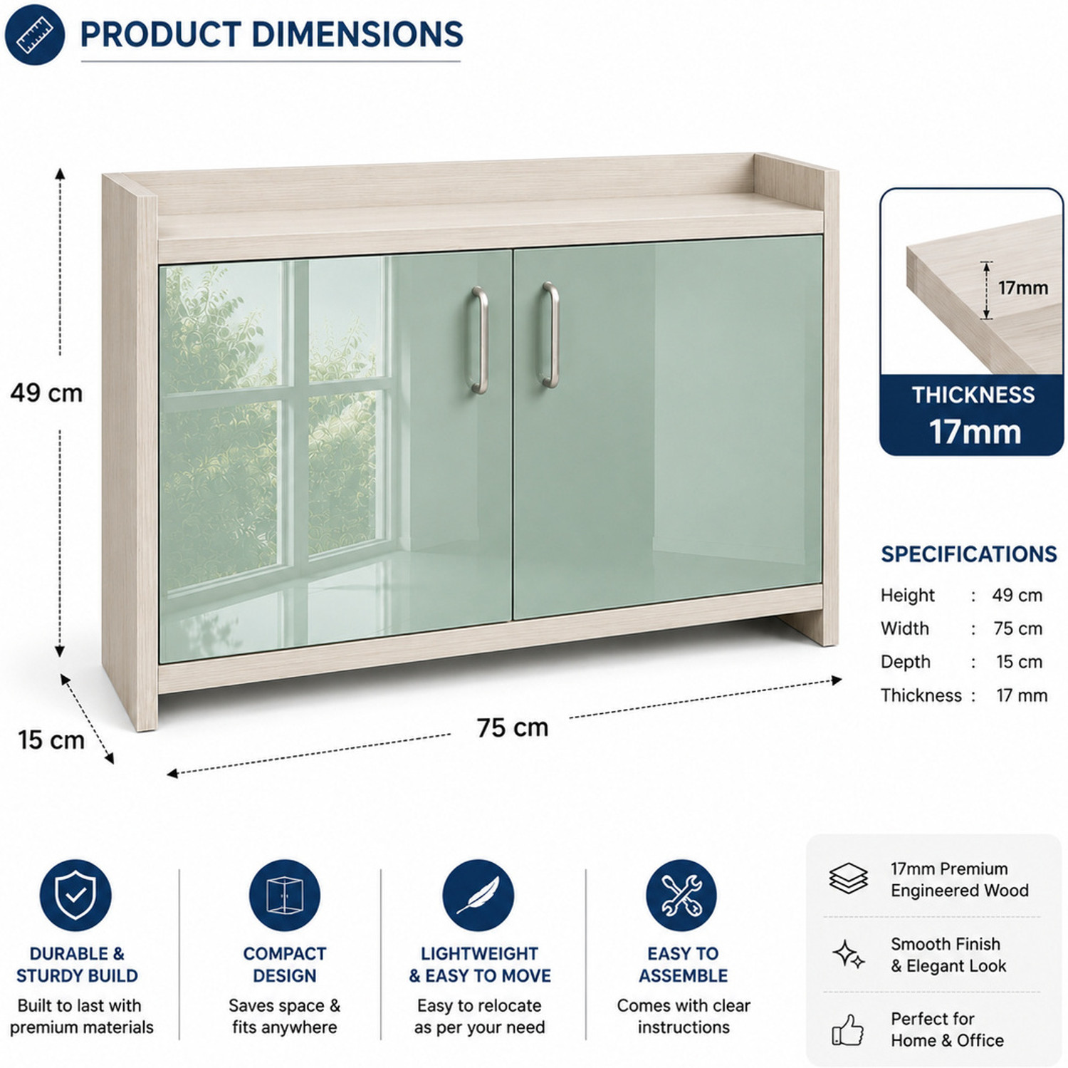 Image of SPECIALITY PANELS 2 Door Mirror Glossy triple layered UV Resistant, 2 shelf Multipurpose Cabinet Engineered Wood Shoe Rack (Green, 2 Shelves, DIY(Do-It-Yourself))