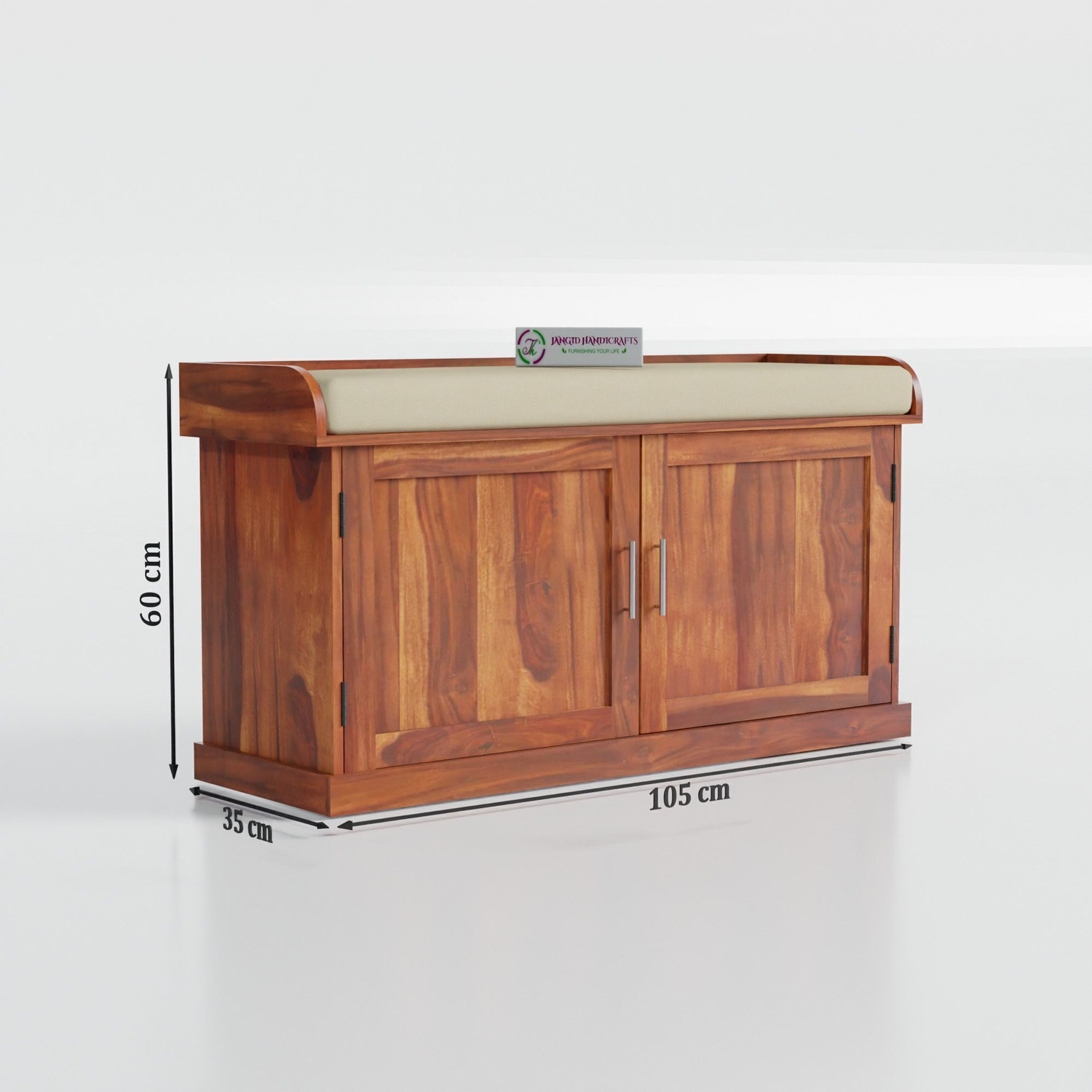 Image of jangid Handicraft Solid Wood 2 Door Shoe Cabinet Storage Bench Solid Wood Shoe Rack