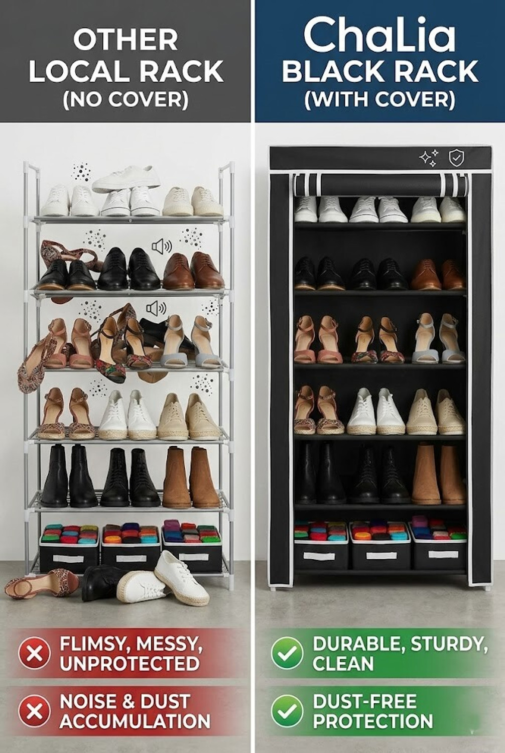 Image of Chalia Black color 6 layer Shoe rack Plastic Shoe Rack looks Attractive Plastic Shoe Stand
