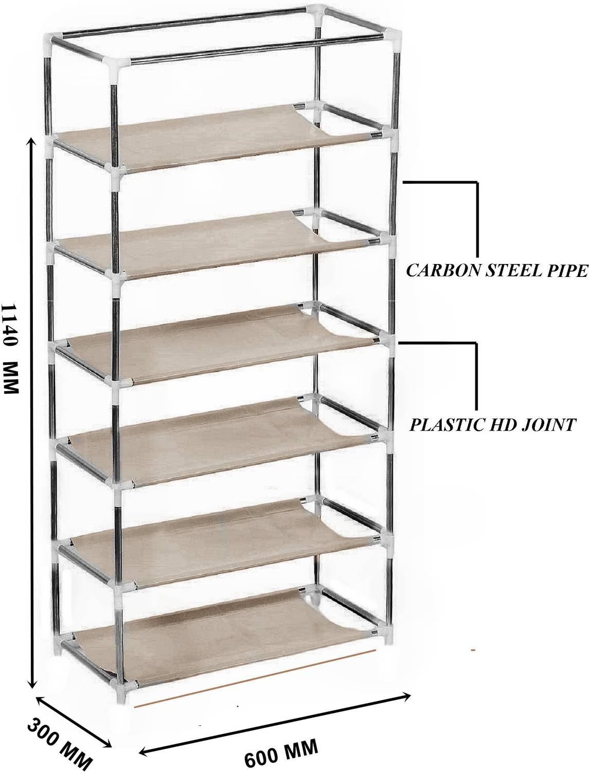 DEEPAK 6 Layer Collapsible Shoe Rack, Grey - Image 3
