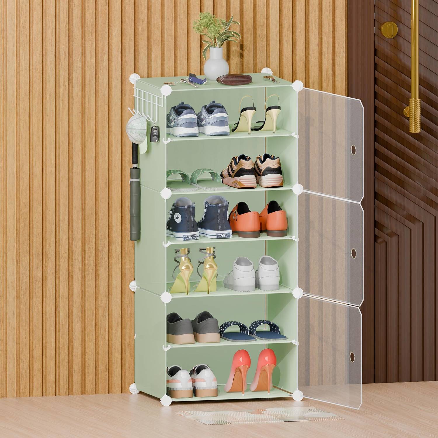 Aloxe ALX-shoe-rack-6layer-green Plastic Shoe Rack