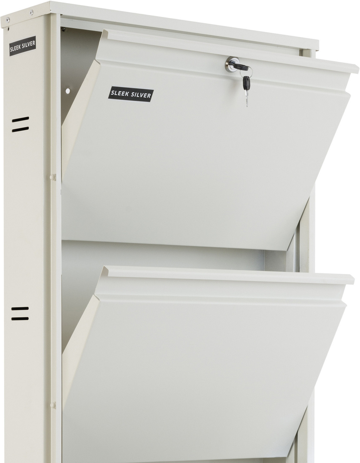 Image of Sleek Silver Space Saving Shoe Organiser Cabinet with 12-15 Pairs Capacity Metal Shoe Rack