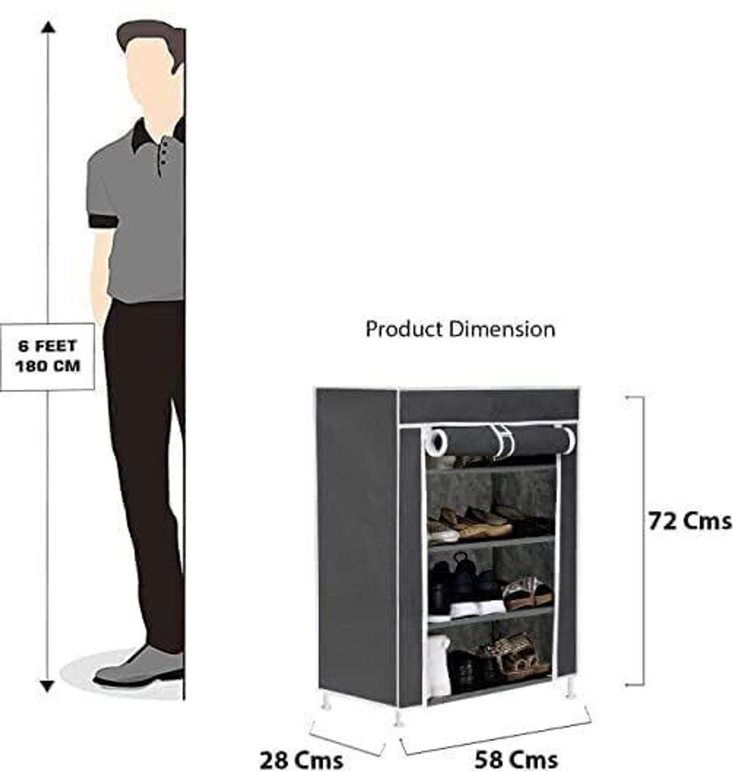 Image of Hexzone Multipurpose 4-Tiers Shoe Rack with Dustproof Brown Plastic Shoe Stand (Brown, 4 Shelves, DIY(Do-It-Yourself))