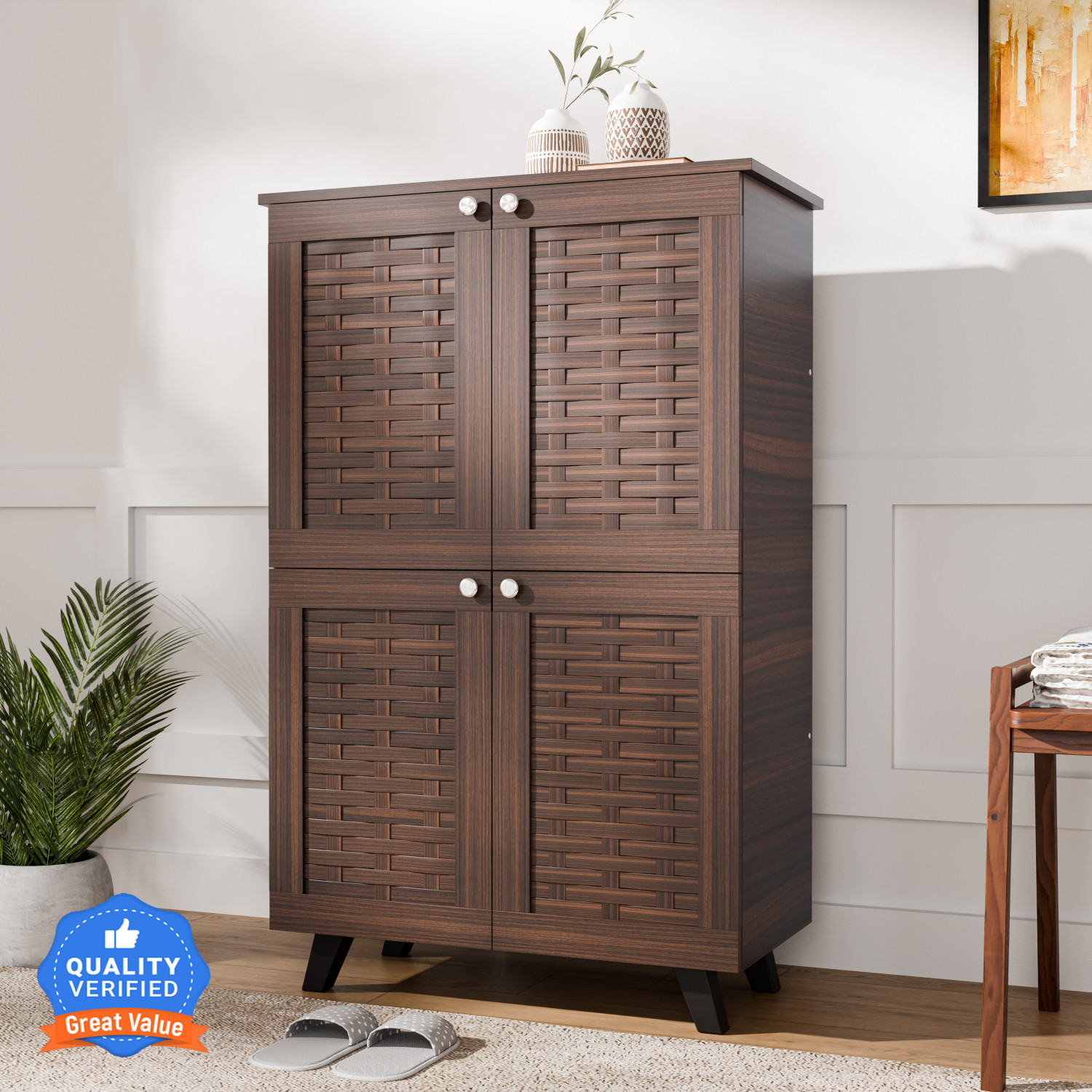 Image of CARLTON LONDON Brogue Engineered Wood Shoe Rack