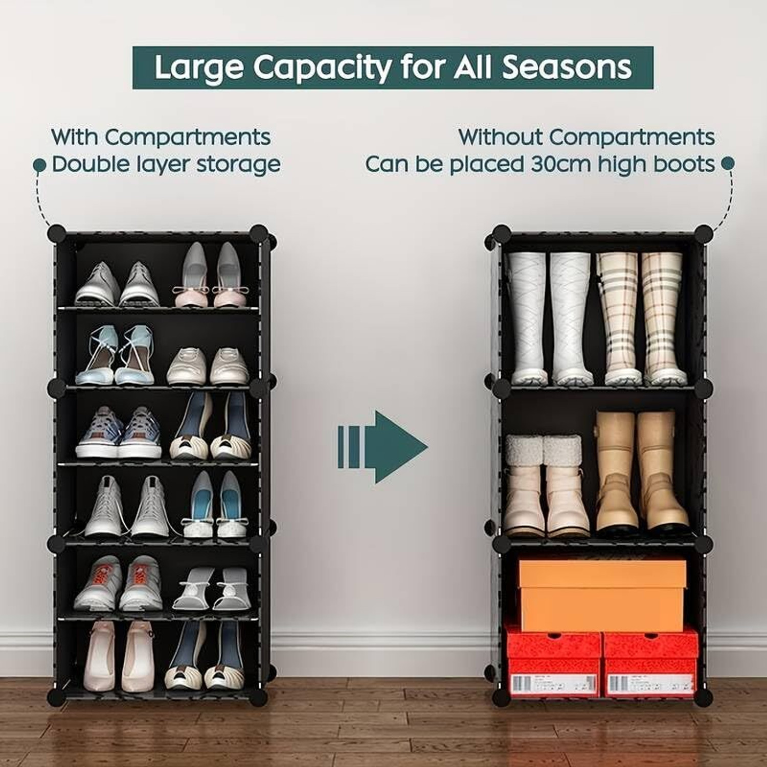 Image of Sasimo 6-Shelf-2-Door Plastic Cubort Shoe Rack Plastic Collapsible Shoe Stand