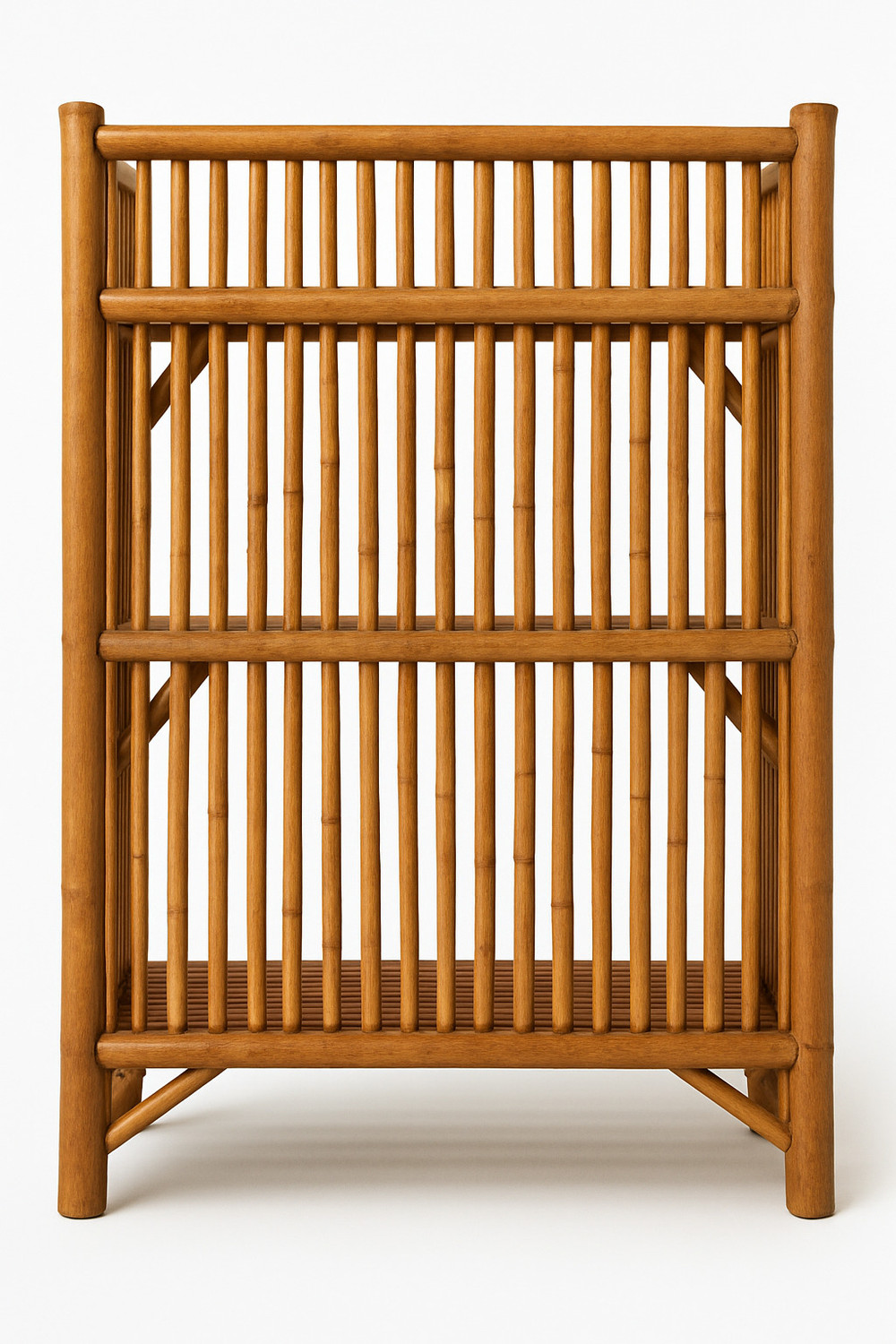 Image of AFCane Craft 3-Tier Wooden Bookshelf | Premium Bamboo Storage Rack for Books,Home Essentials Cane Open Book Shelf