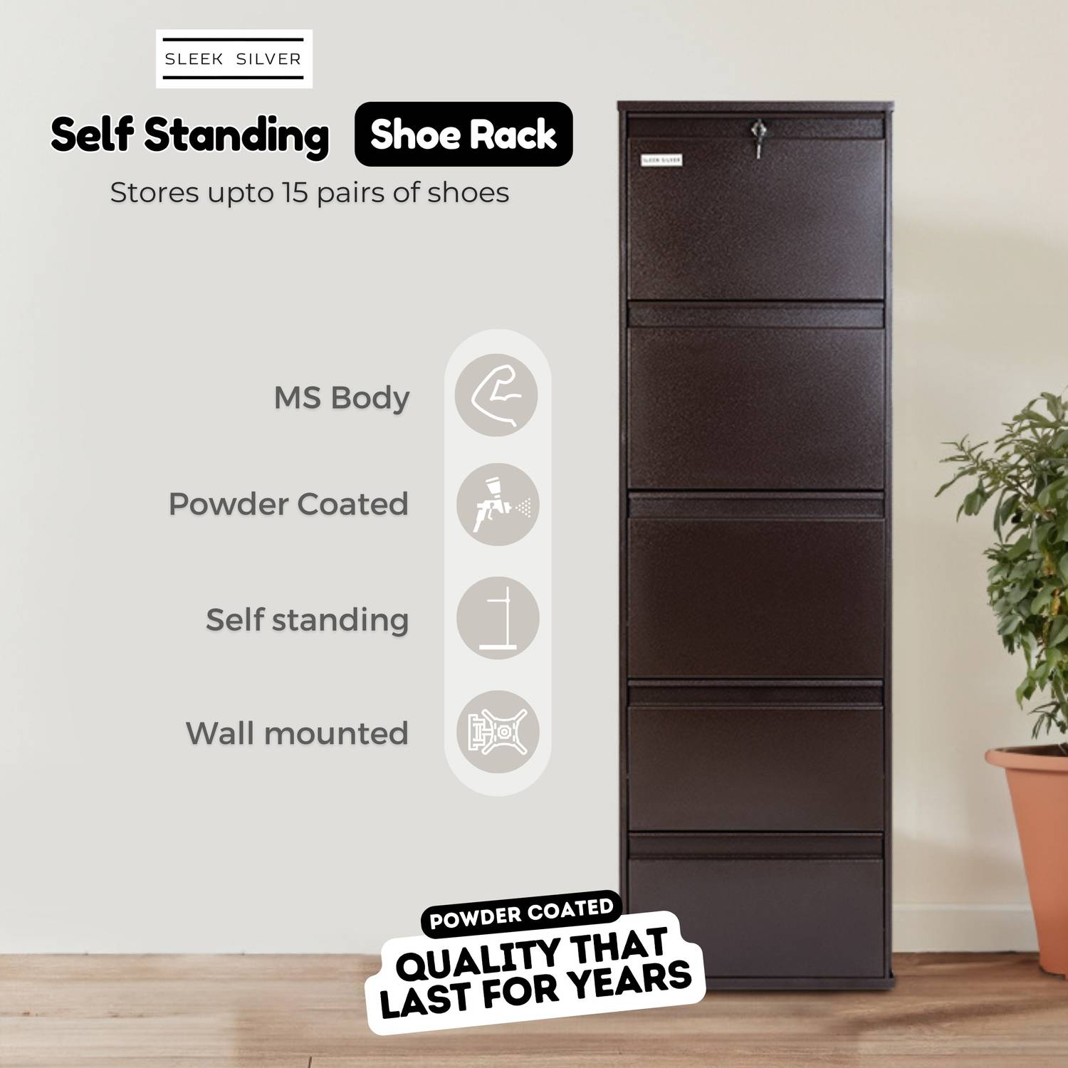 Sleek Silver Space Saving Shoe Organiser Cabinet 12-15 Pairs - Image 5
