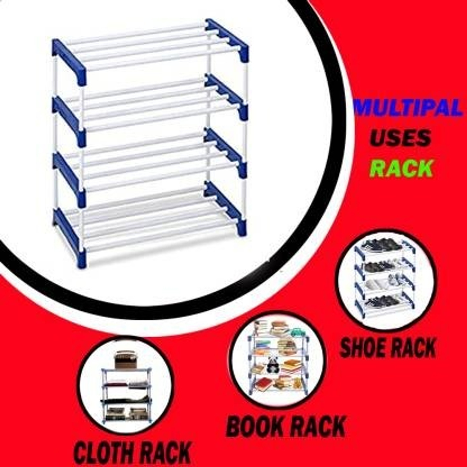Image of RKE RACK 4 Plastic Collapsible Shoe Stand (White, 4 Shelves, DIY(Do-It-Yourself))