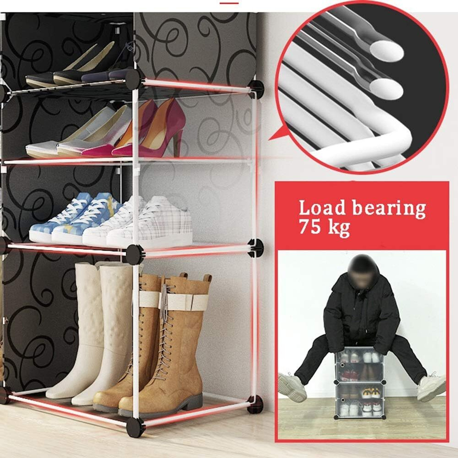 Image of Evrum 6-Shelf-3-Door Plastic Cubort Shoe Rack Plastic Collapsible Shoe Stand