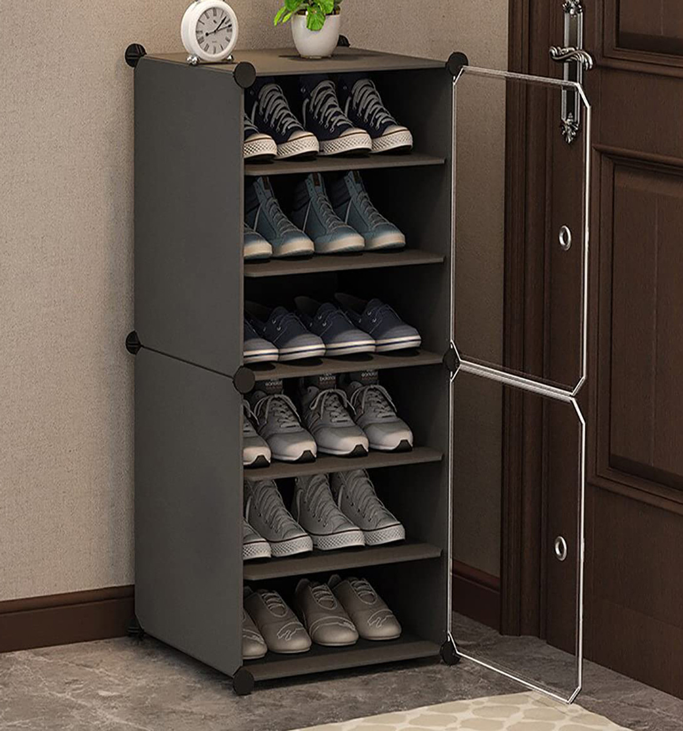 Image of FORMONIX 6-Shelf-2-Door Plastic Cupboard Shoe Rack Plastic, Metal Collapsible Shoe Stand