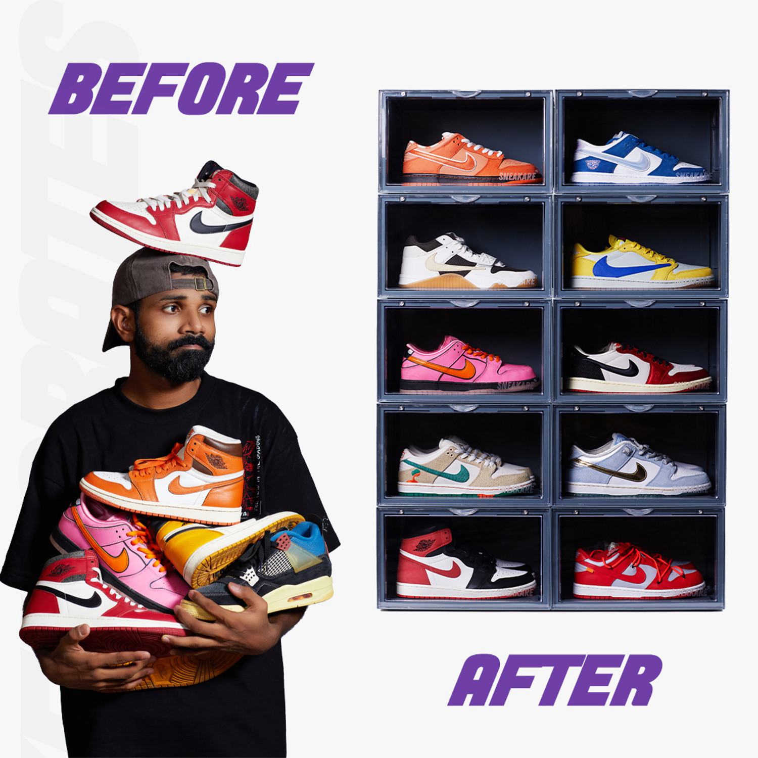 Image of SNEAKARE Side Drop Shoe Rack & Storage Box for Office /Home, Shoe Storage Box For Sneakers Plastic Collapsible Shoe Stand