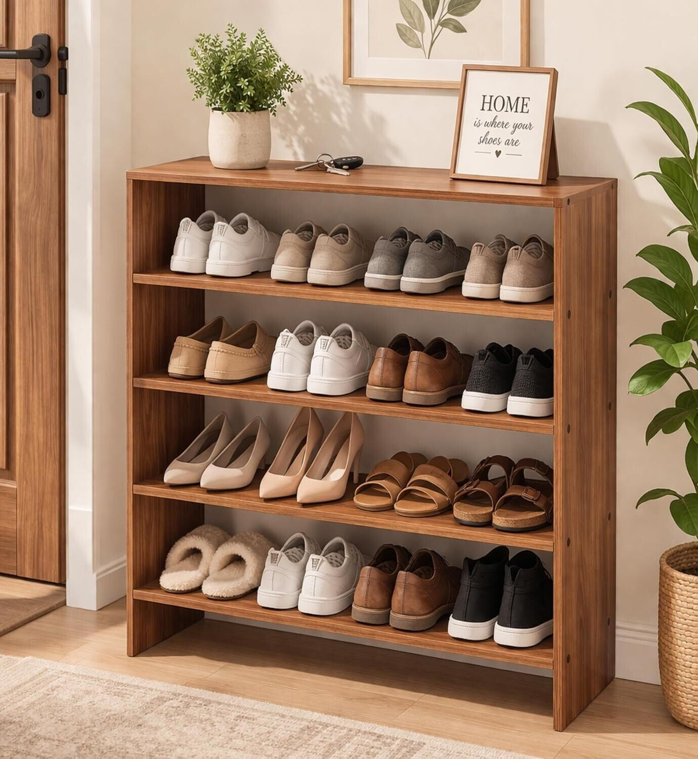 Image of Flipkart Perfect Homes 5 Tier Shoe Rack for Home, Engineered Wood Shoe & Slipper Organizer Stand Engineered Wood Shoe Rack