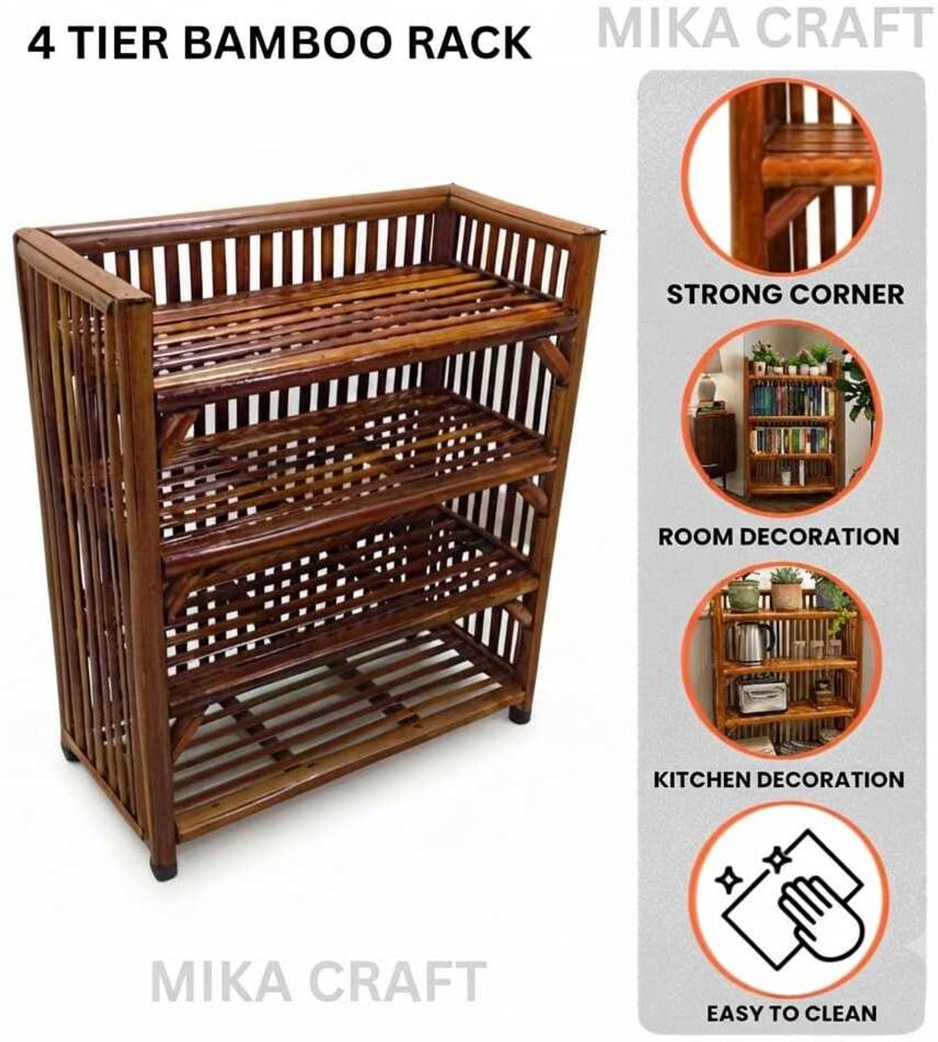 MIKA Bamboo 4 Shelf Multipurpose Rack - Image 2