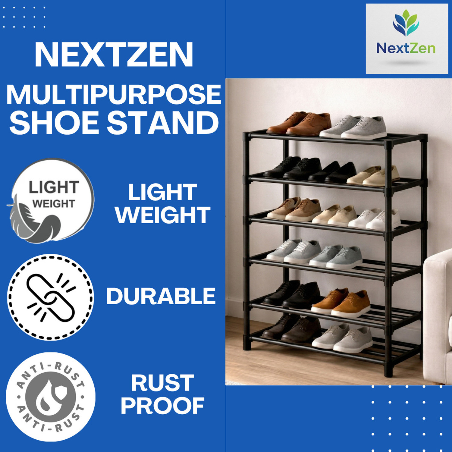 Image of NextZen NextZen 6-Layer Multipurpose Shoe, Cloth & Book Rack Plastic Shoe Stand Plastic Collapsible Shoe Stand