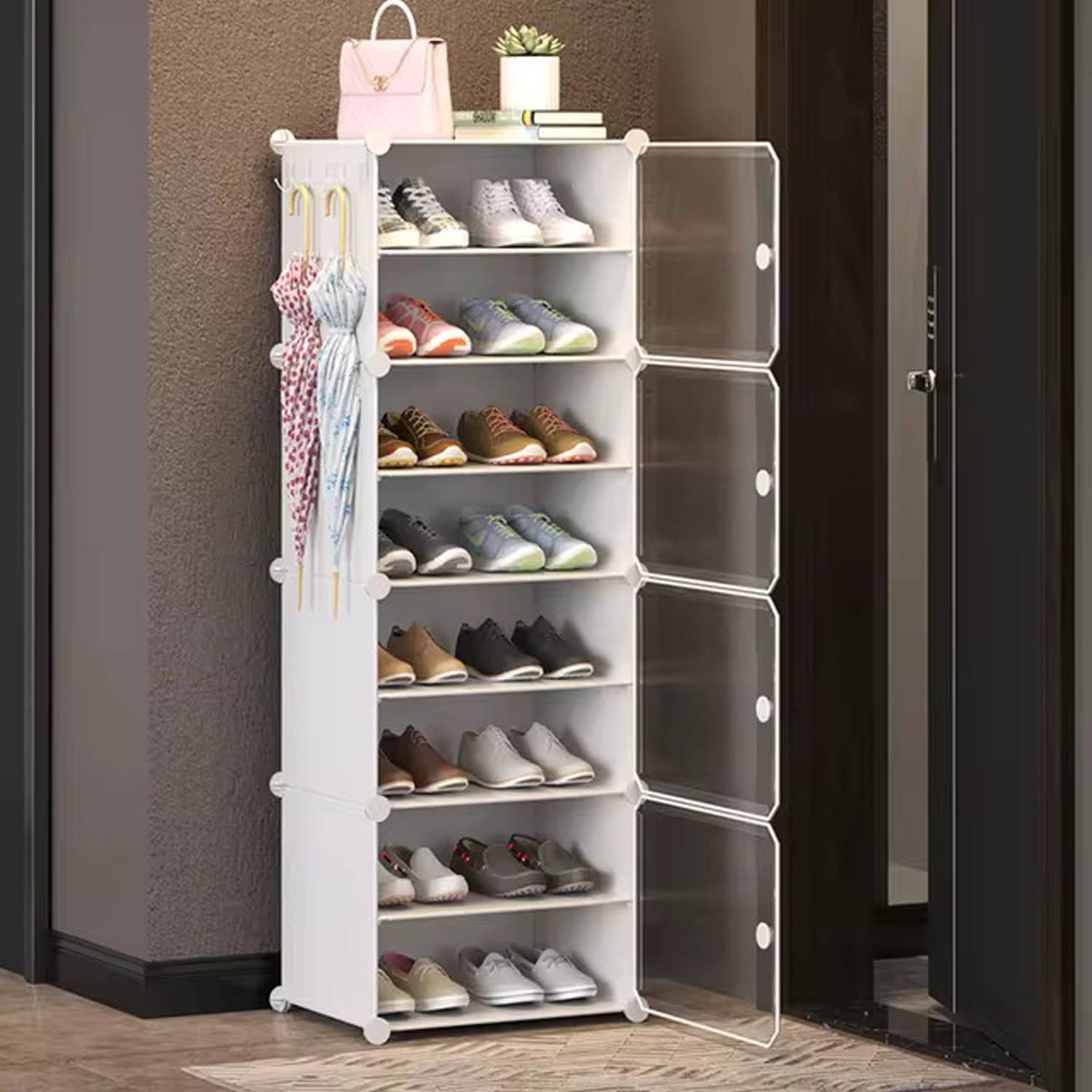 Sasimo 8-Shelf 4-Door Collapsible Shoe Rack - Image 1