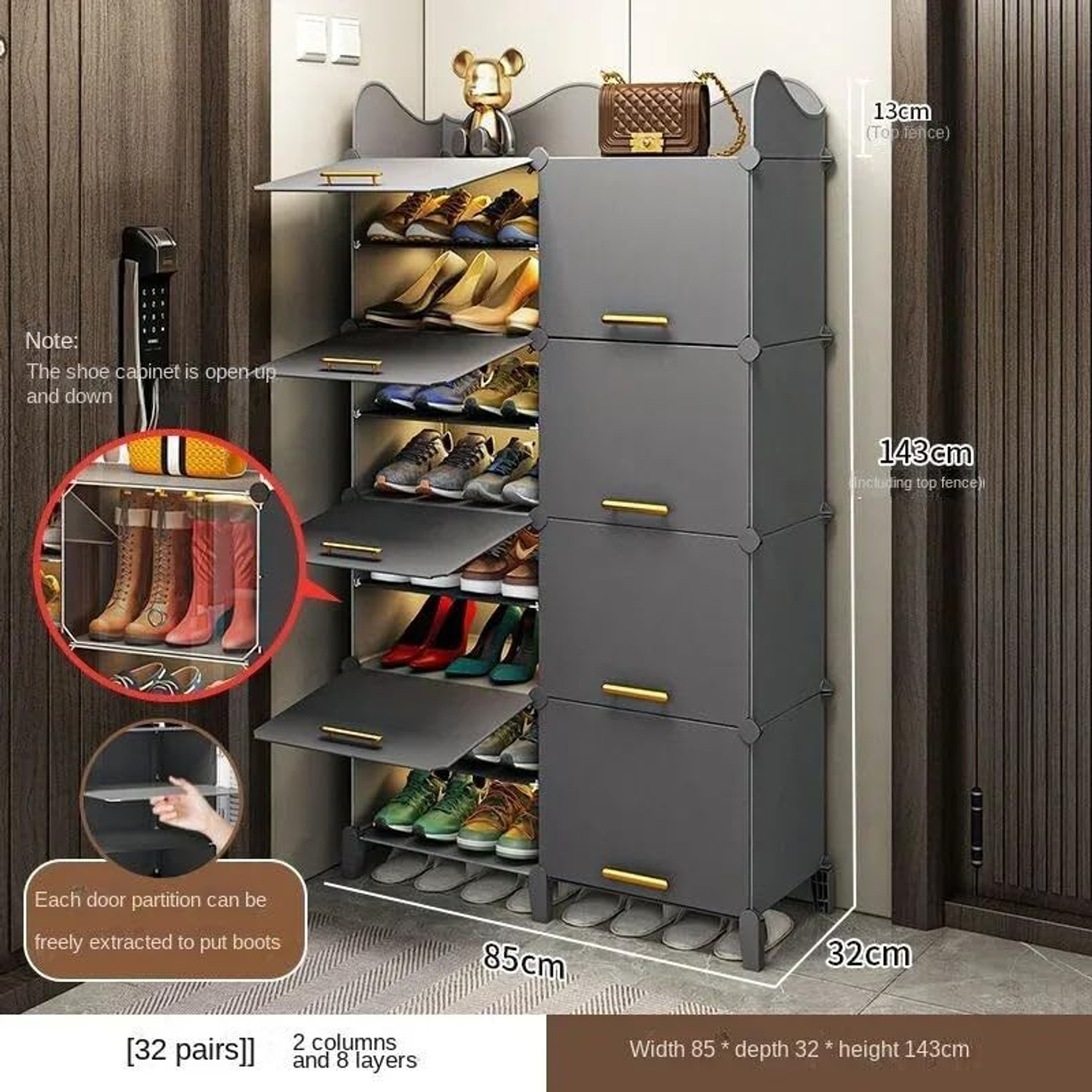 Image of Evrum 16-Shelf-8-Door Plastic Shoe Rack with Doors,Cabinet Organizer,Juta Stand Box Plastic Collapsible Shoe Stand