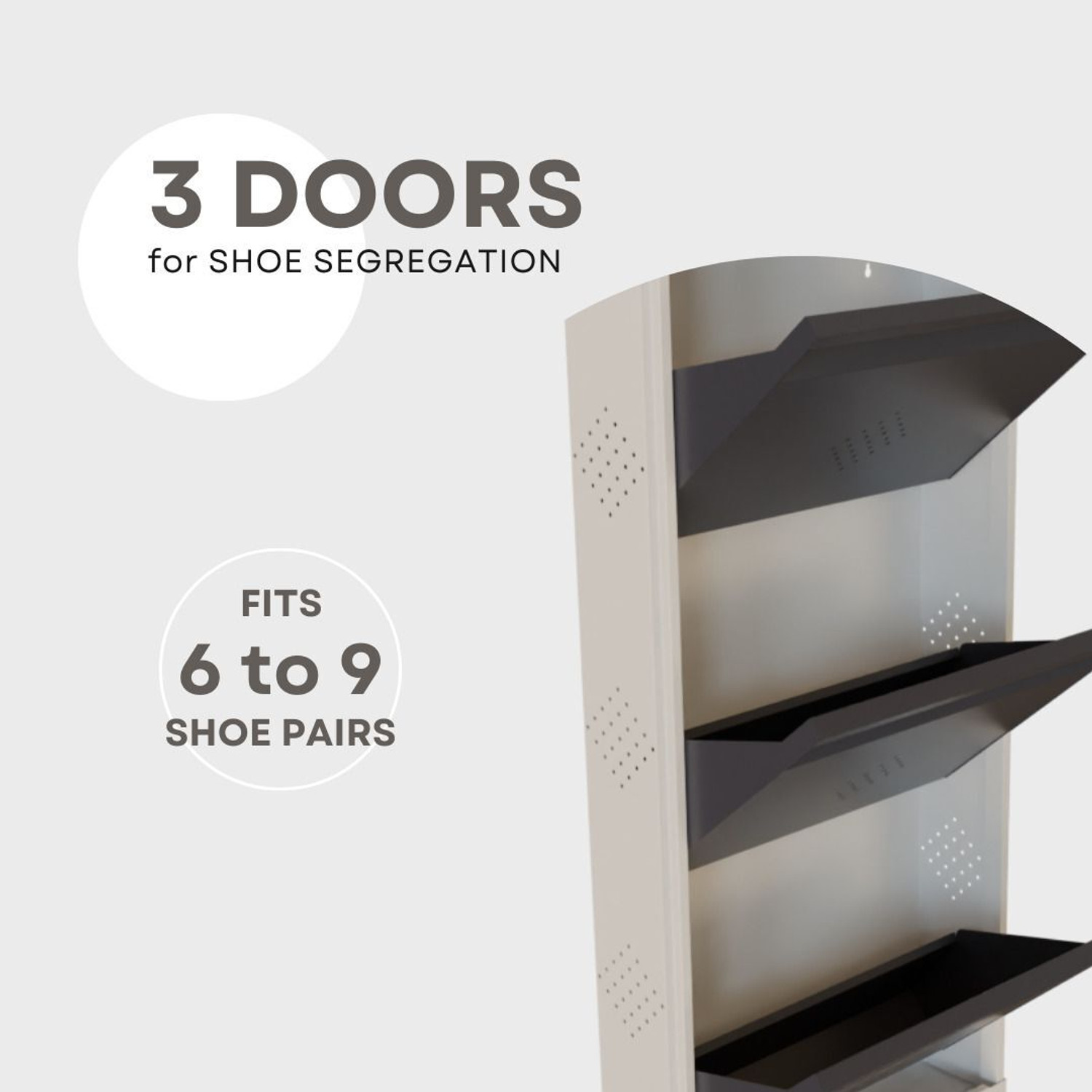 Image of KRUGER 3 Door Grey 21x43x5.5 inch 6 to 9 Shoe Capacity Wall Mounted Centralised Lock Metal Shoe Rack