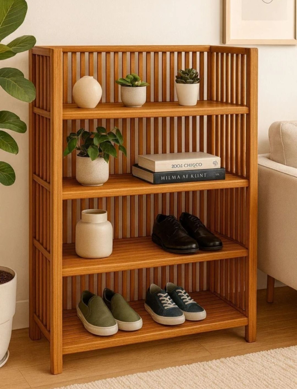 Image of QUEES BMR41 Bamboo Open Book Shelf