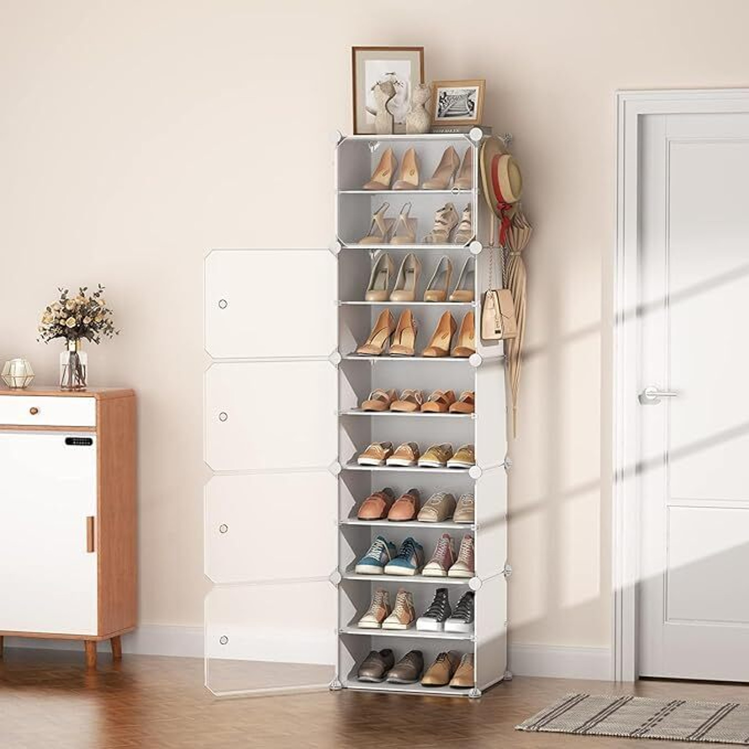 ZIVETY 10-Shelf-5-Door Shoe Rack With Door, Shoe Rack Plastic, Shoe Rack For Home Metal, Plastic Shoe Rack