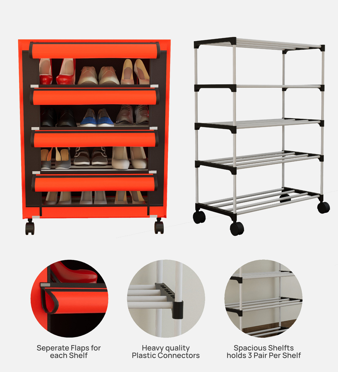 Image of FABURA Premium 4 Shelf With Wheels Plastic Shoe Stand