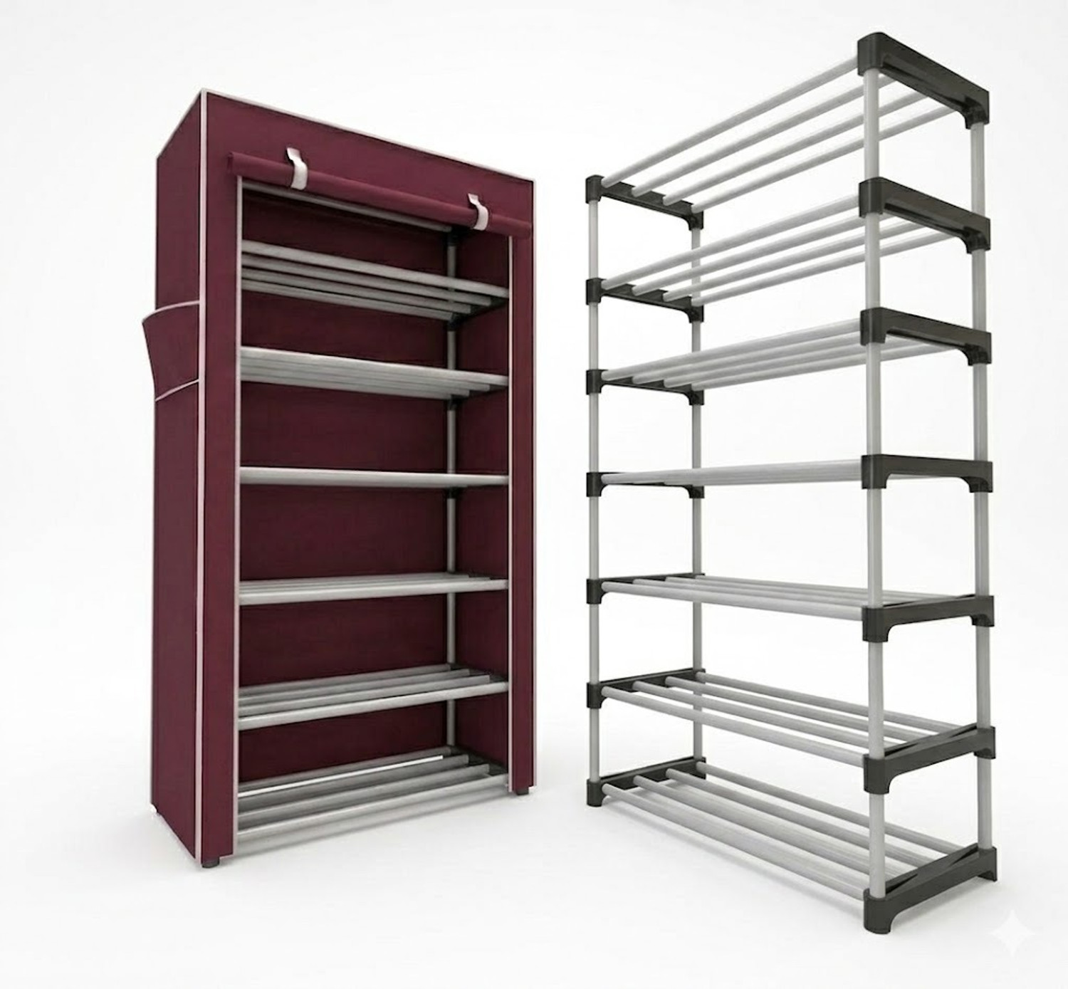 Image of Chalia Portable Rack with Maroon cover ultra durable 6 tier Rack for shoes books etc Plastic Collapsible Shoe Stand
