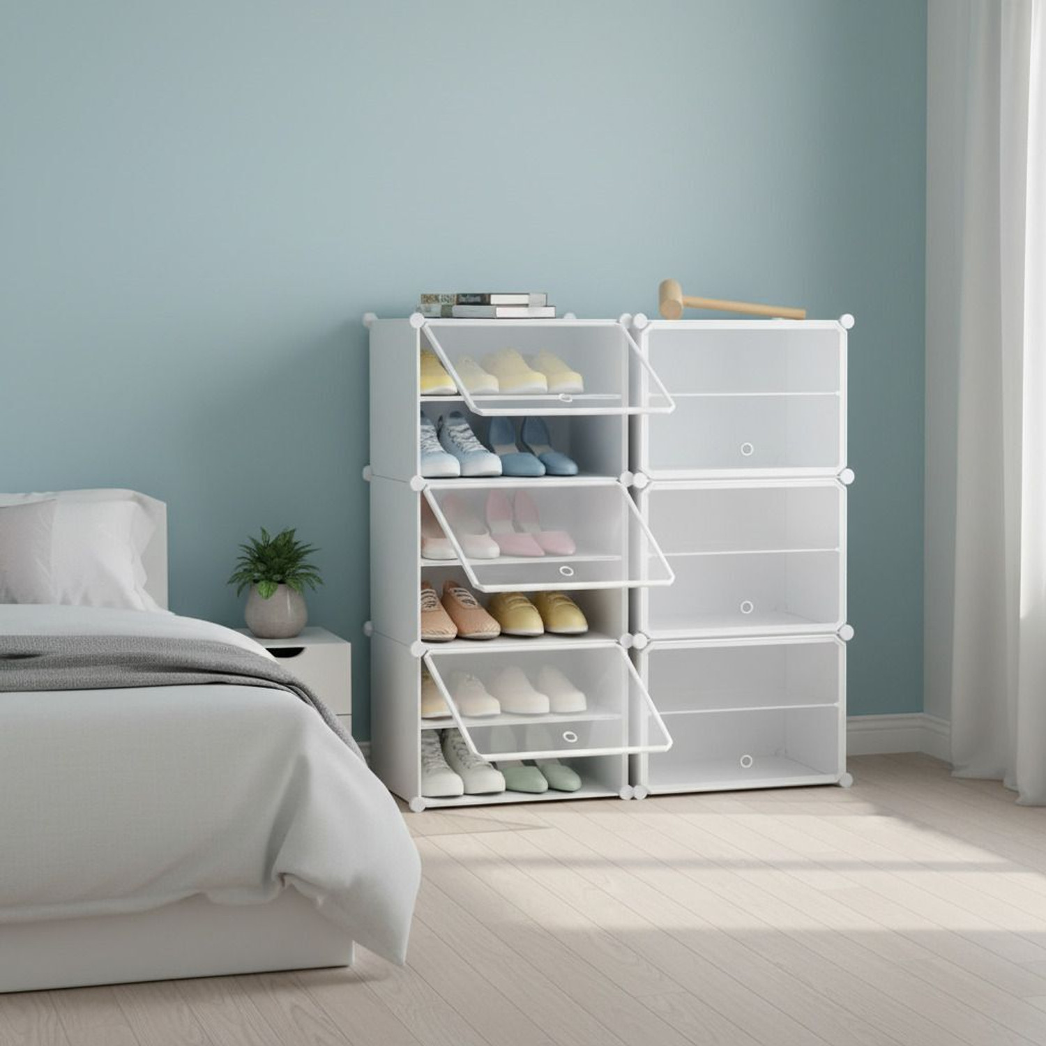 Image of Owme 6-Tier Plastic Shoe Rack with Dustproof Doors - Modular Shoe Cabinet Plastic Shoe Stand