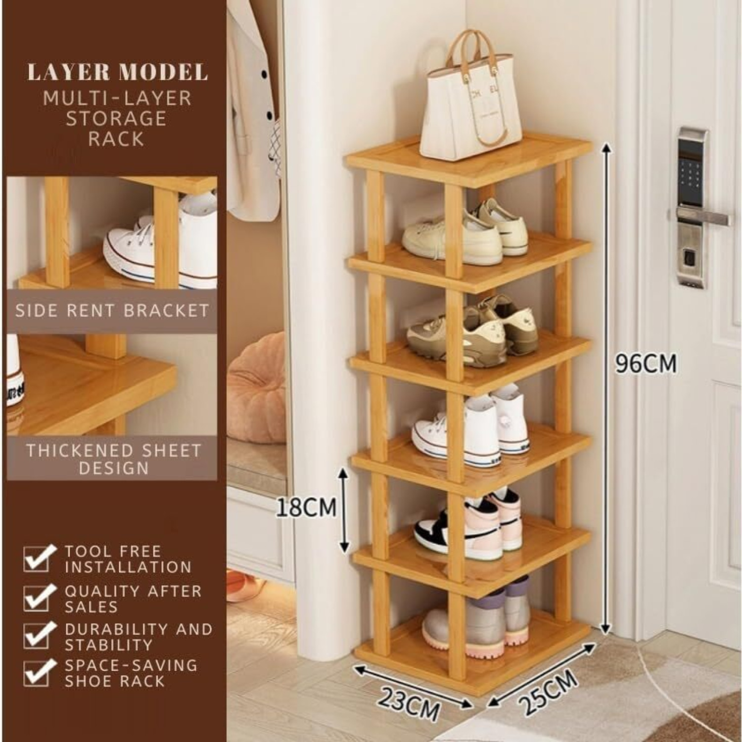 Image of Ginoya Brothers adjustable shoe rack, optimized for small spaces Bamboo Shoe Stand