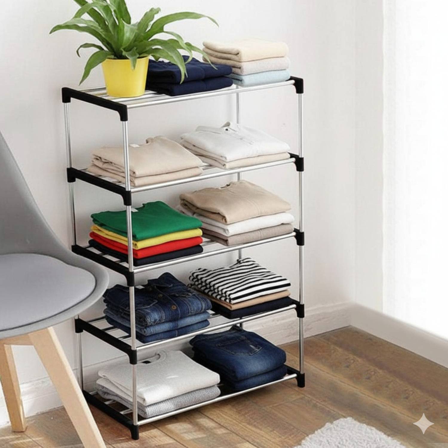 ZENVEXYO Multipurposar Storage Rack 5 Row Plastic Open Book Shelf