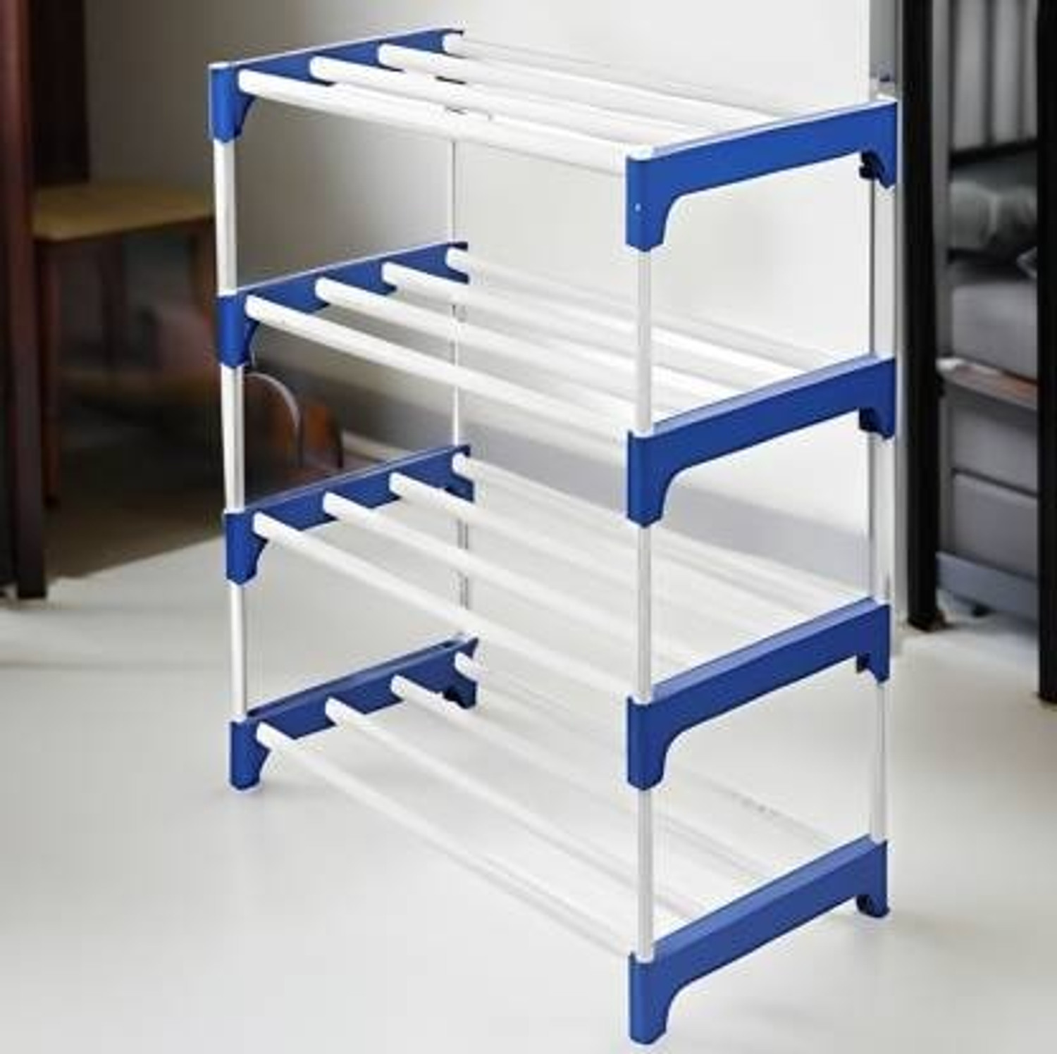 Image of RKE 4 layer heavy shoe stand rack Plastic Shoe Stand (Blue, 4 Shelves, DIY(Do-It-Yourself))