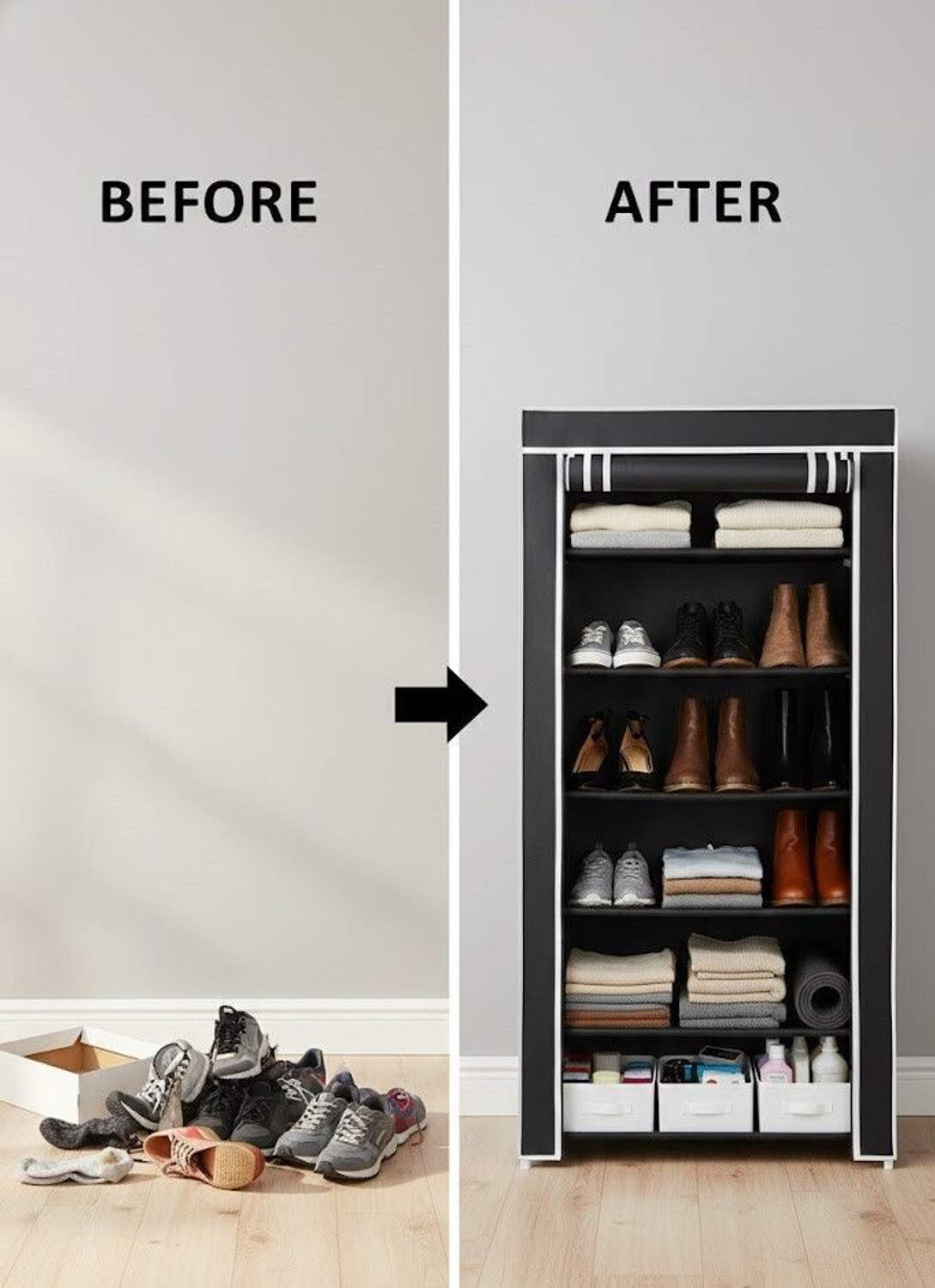 Image of Chalia Portable Rack with Black cover ultra durable 6 tier Rack for shoes books etc Plastic Shoe Stand
