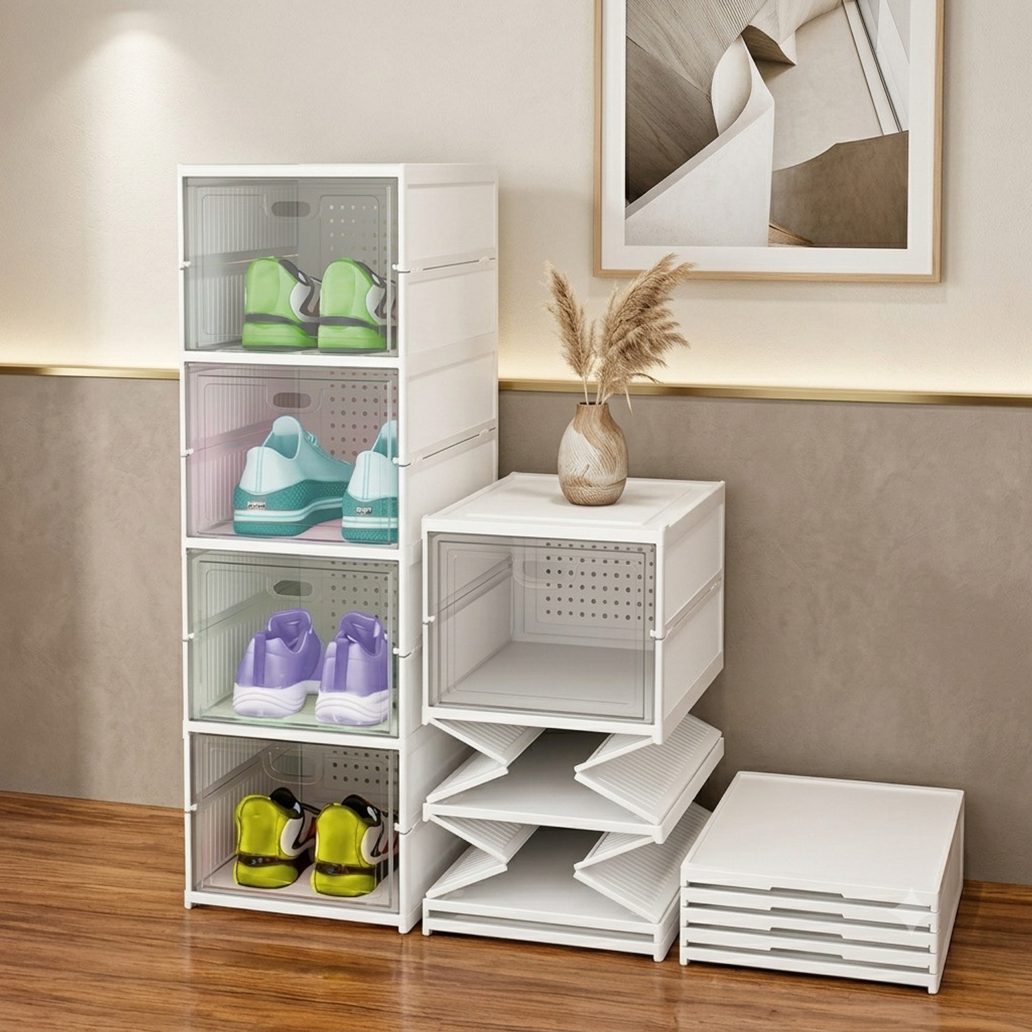 Image of Aliens Foldable Shoe Organizer Storage Box / Collapsible Shoe Rack / Foldable Closet Plastic Shoe Stand