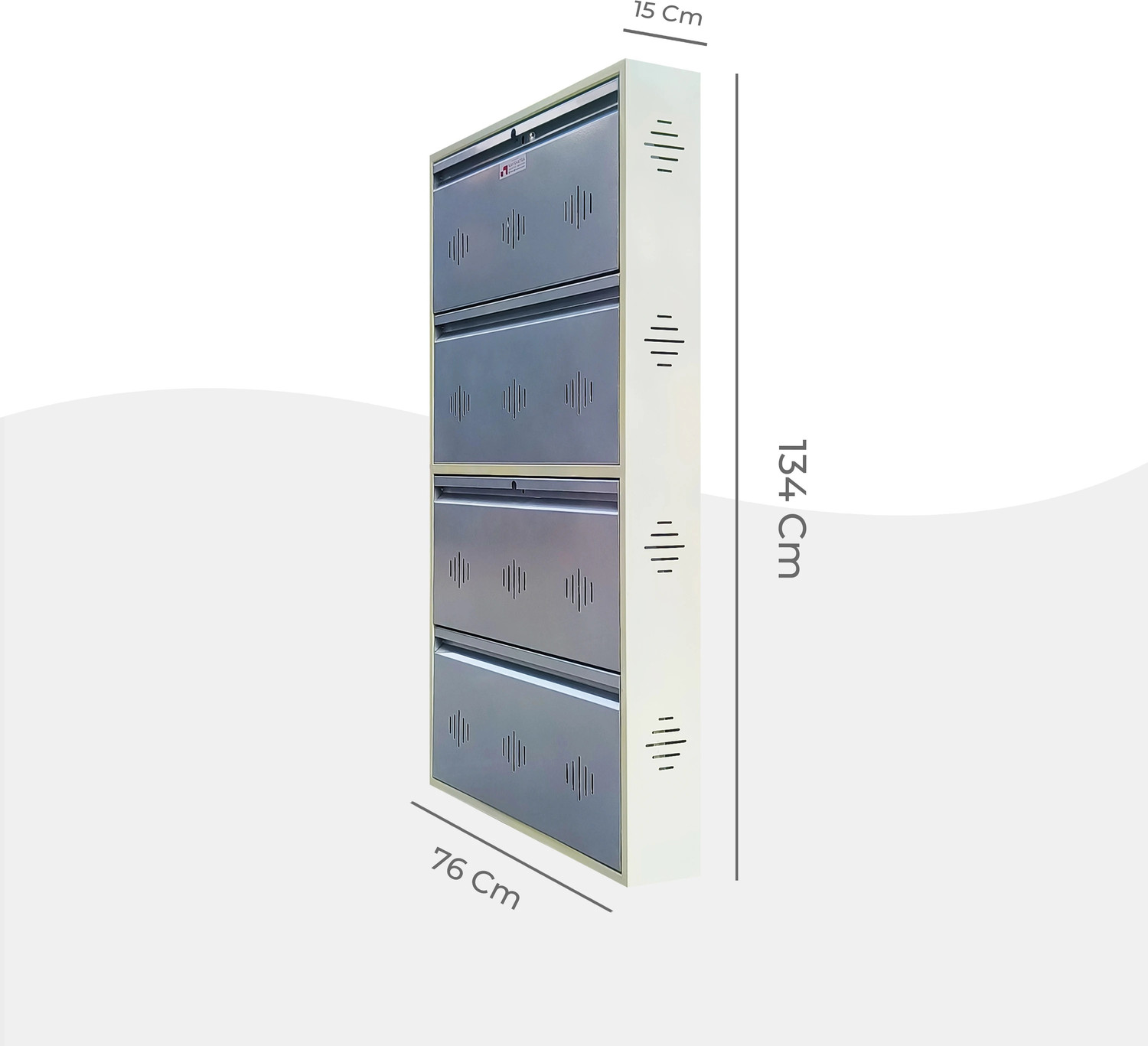 Image of Nakshatra Technology 4 Door Steel Shoe Storage Organizer with Dual Lock | Wall Mounted | Rust Free Metal Shoe Rack (Silver, 4 Shelves, Pre-assembled)