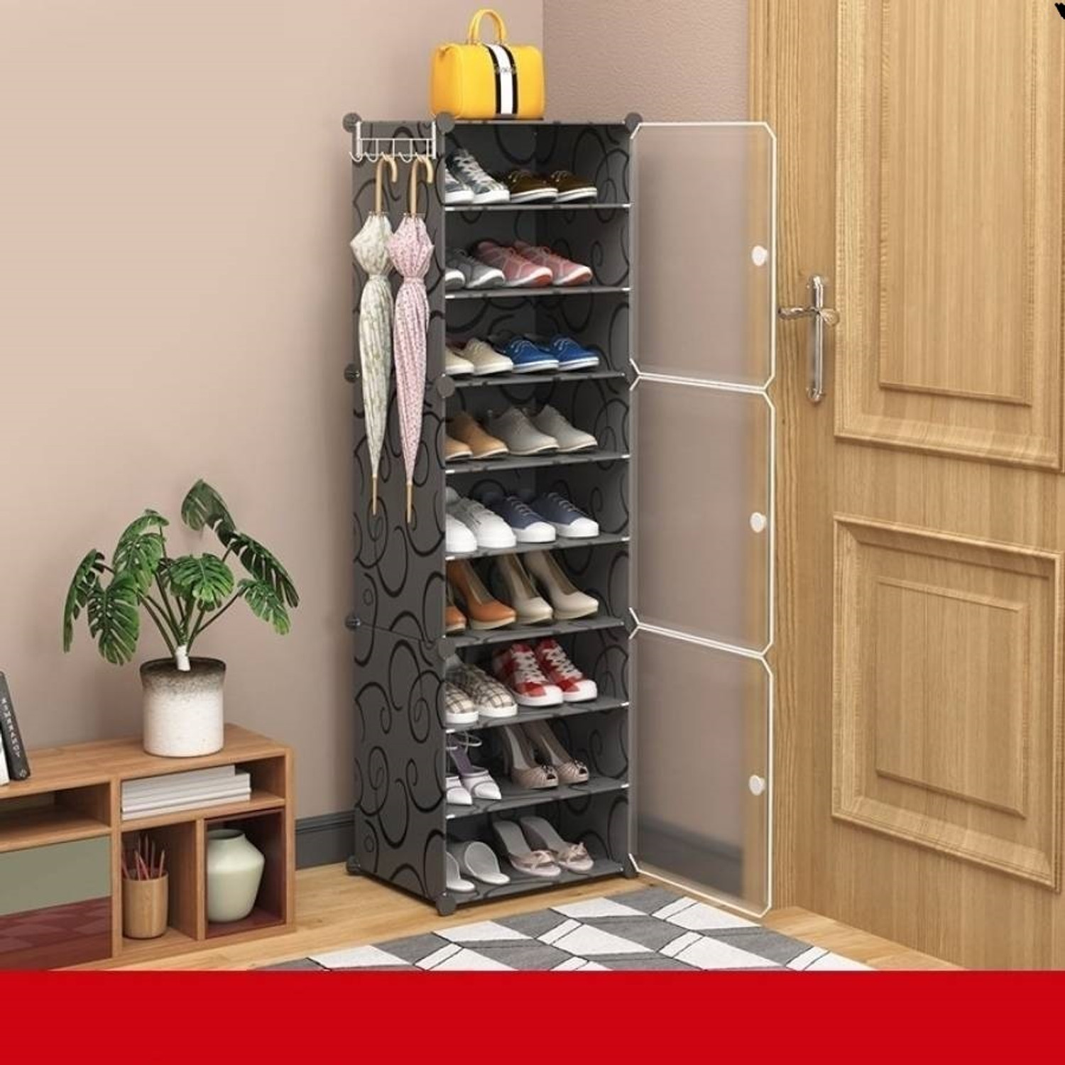 Image of PYXBE 9-SHELF-3-DOOR Plastic Shoe Rack Storage Organizer for Home BedroomBalcony Plastic Shoe Rack