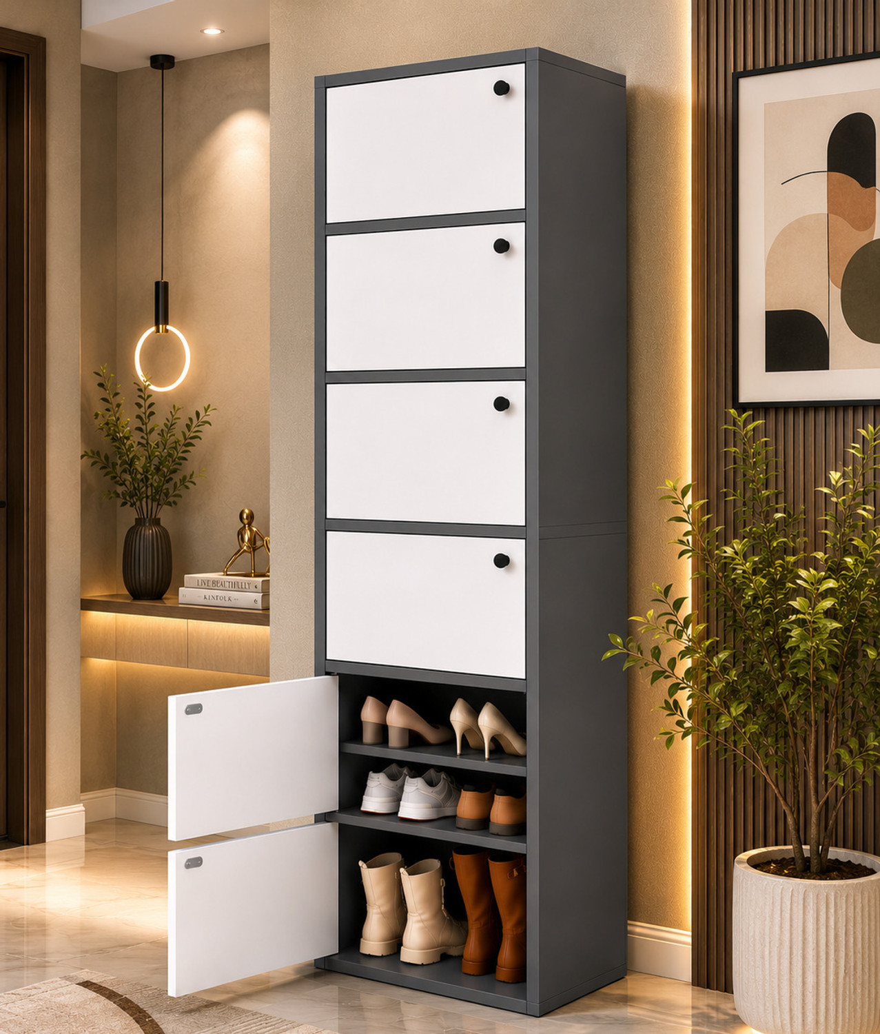 Image of Sasimo 6-Door 11-Shelf Engineered Wood Shoe Rack,Shoe Storage Cabinet with Doors Closet Engineered Wood Shoe Rack