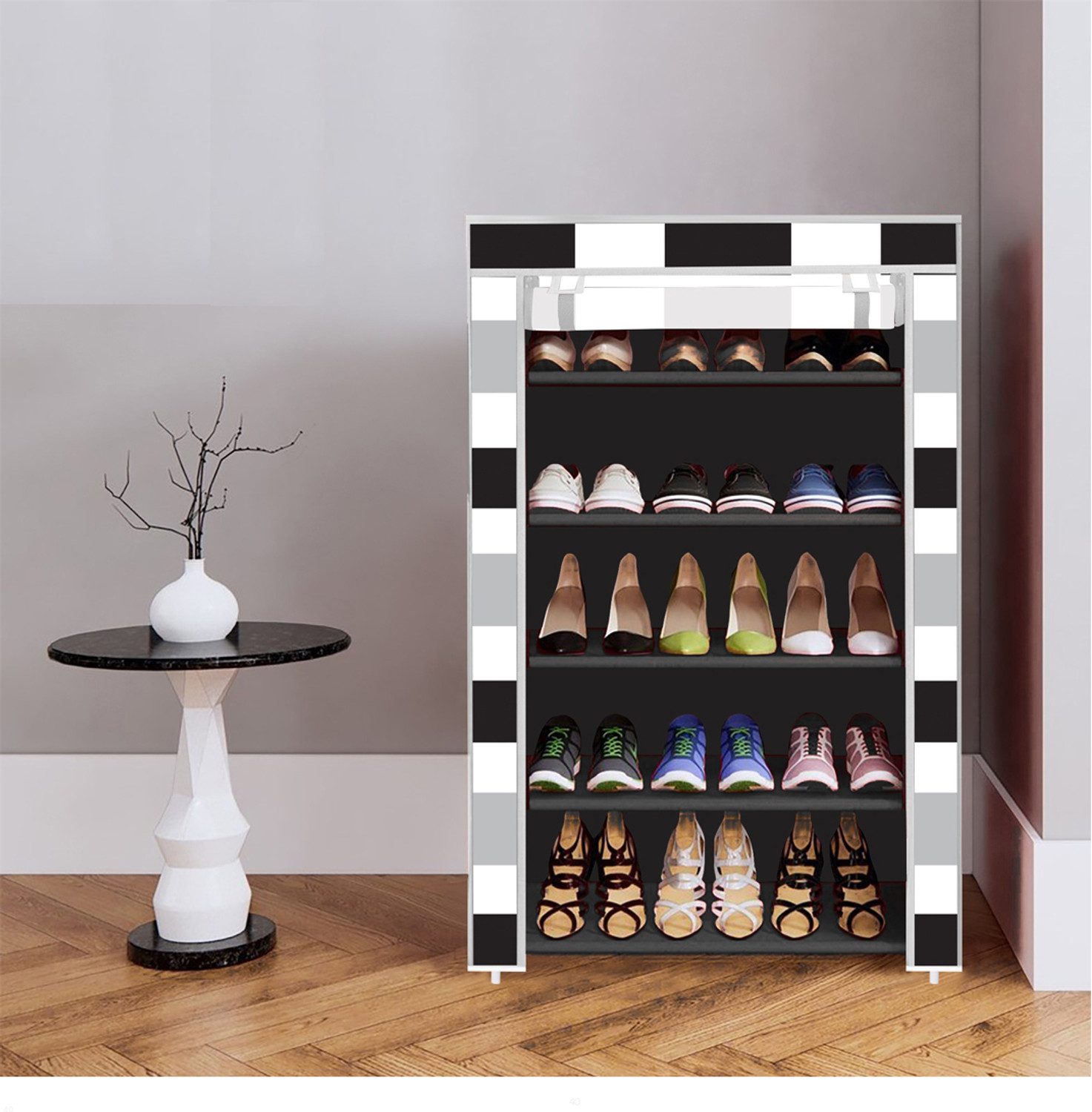 Image of aks groups 5 Shelf Foldable Collapsible ShoeRack Metal Shoe Stand
