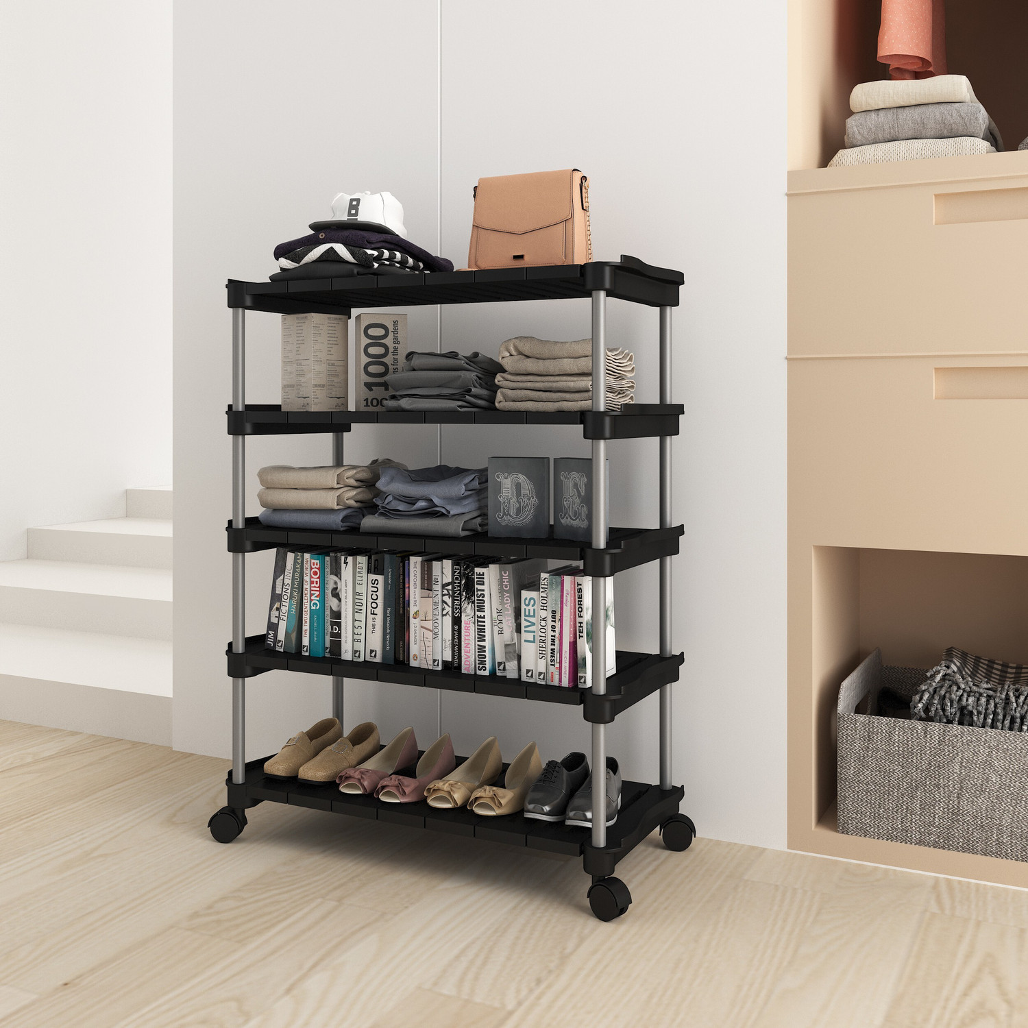 Image of Trendy Super Smart Stackable and Durable, Easy to Assemble Shoe Rack-(5 Shelves) Plastic, Metal Shoe Stand