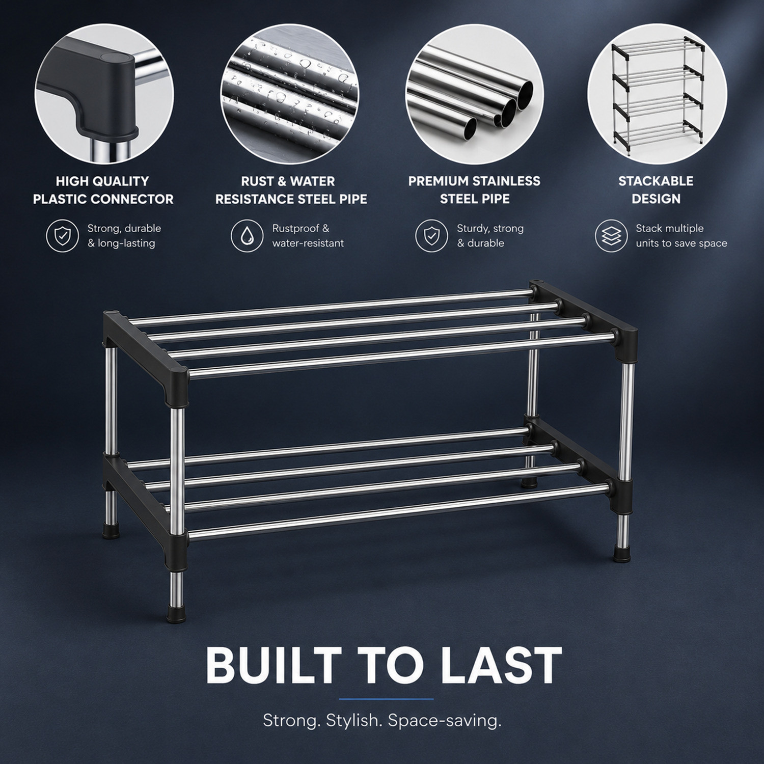 Image of Glostella 2 Layer Stainless Steel Shoes Rack for Home /Shoe Stand / Metal Shoe Stand
